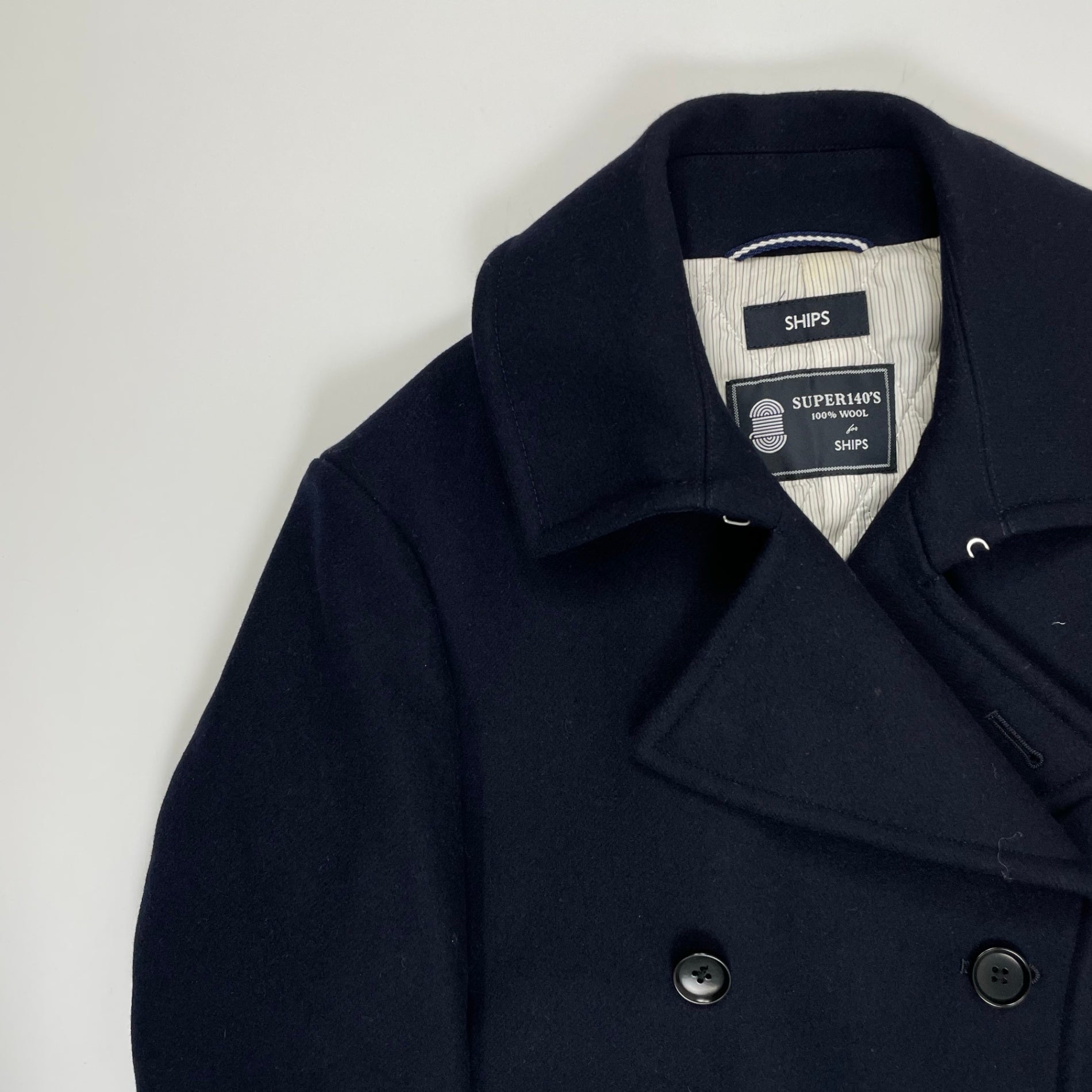 SHIPS シップス / SUPER140's Pコート ネイビー 参考定価：40,000程度 SIZE:S