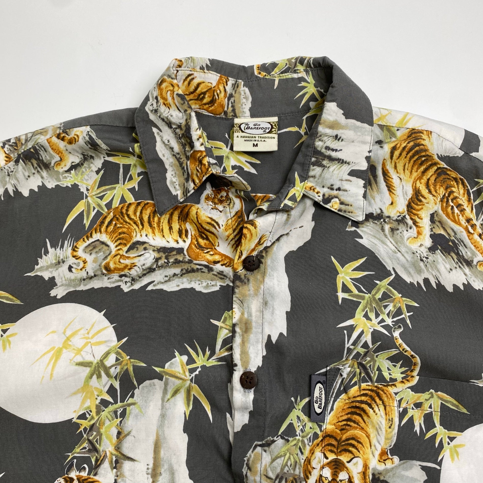 GO BAREFOOT ゴーベアフット / TIGER＆BAMBOO ALOHA アロハシャツ 虎 竹 乱痴気取扱い SIZE:M