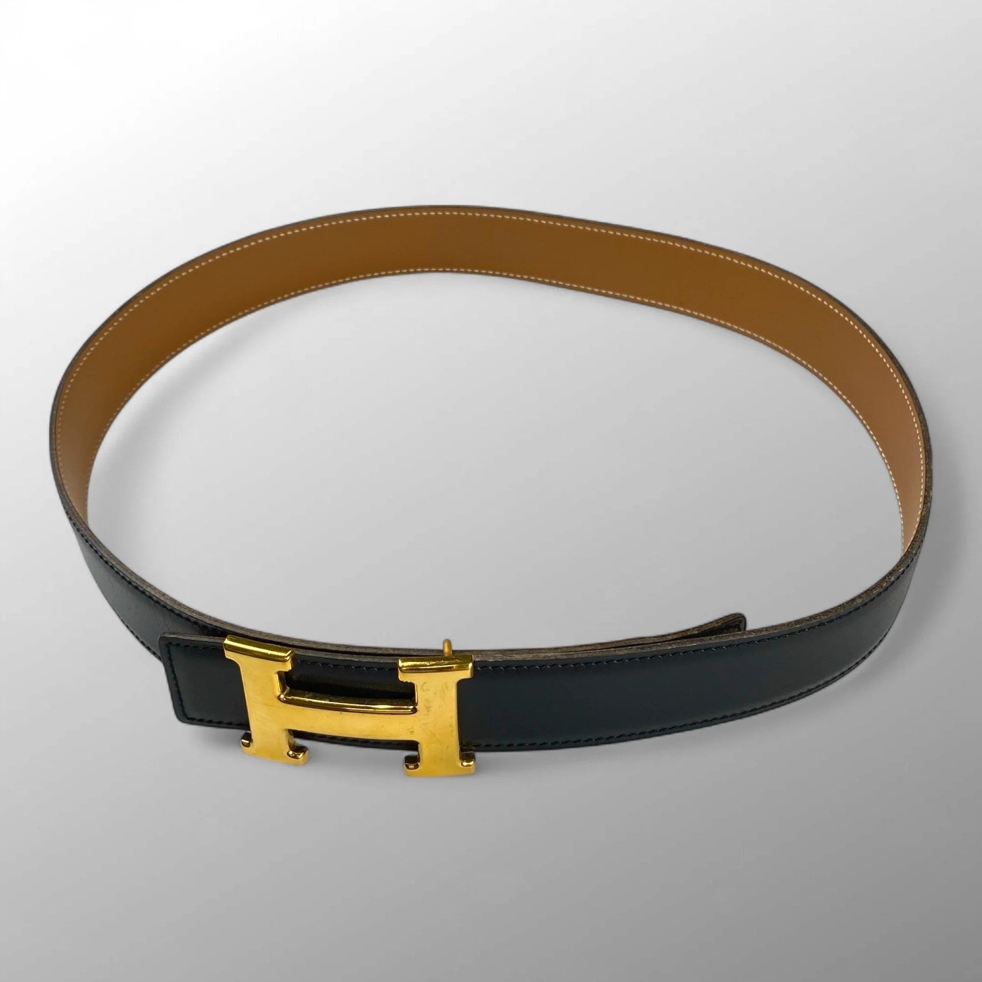 【極美品 鑑定済】 HERMES エルメス / コンスタンス Hバックル レザーベルト 〇Y刻印 ブラック×ベージュ 75cm