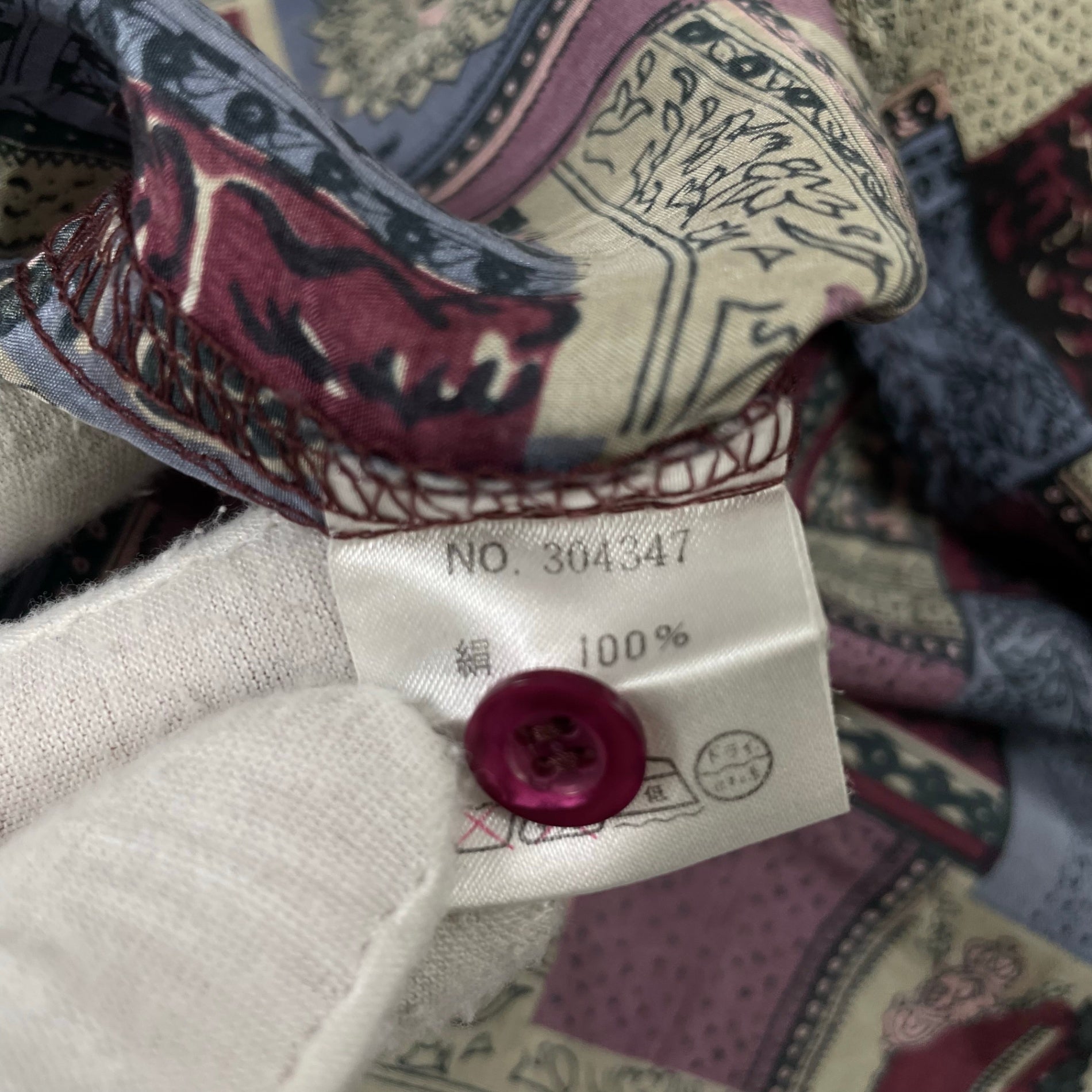 FIONA MACPHAIL / UKパッチワーク柄シルクシャツ モッズ 参考定価：18,000程度 SIZE:L
