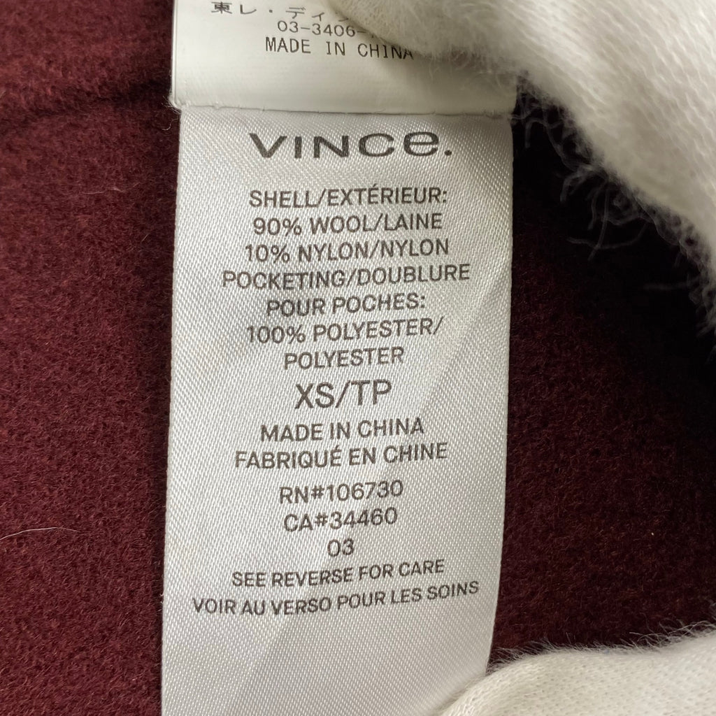 vince. ヴィンス / 1B ライトメルトンコート ワインレッド  参考定価：120,000程度 SIZE:XS