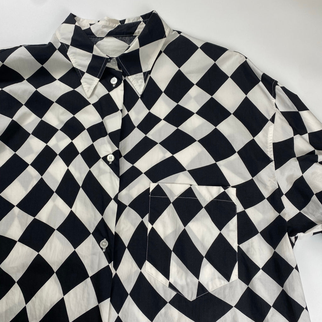 MM6 Maison Margiela  エムエムシックスメゾンマルジェラ / OVERSIZED DISTORTED CHESS PRINT LONG SHIRT チェッカーボード ロングシャツ SIZE：S