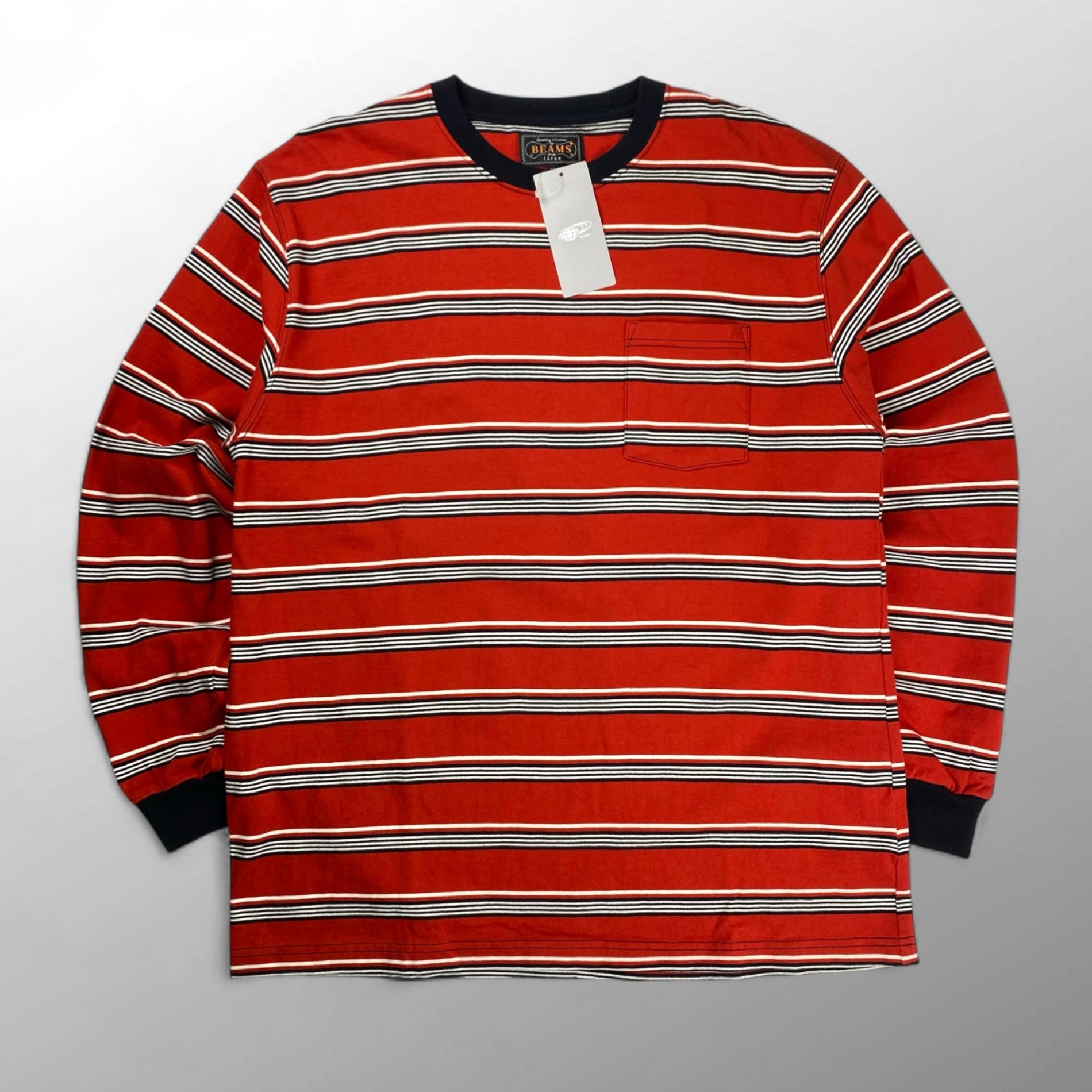 【タグ付】 BEAMS PLUS ビームスプラス / Pocket Tee Multi Stripe ボーダー Tシャツ 長袖 参考定価：8,000+tax SIZE:XL