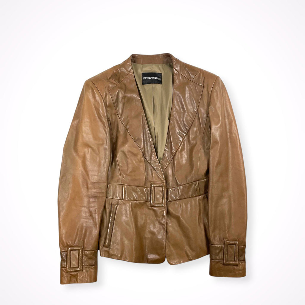EMPORIO ARMANI / レザーノーカラージャケット 参考定価：150,000程度 SIZE:44