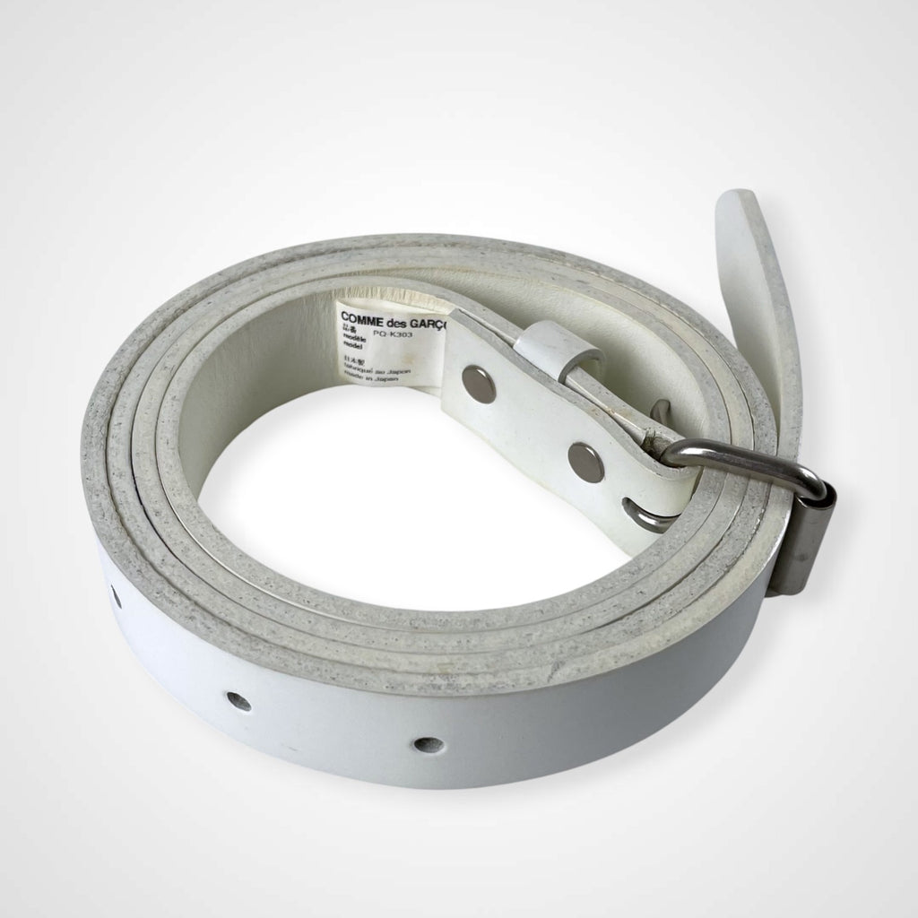 COMME des GARCONS HOMME PLUS コムデギャルソン オムプリュス / ホワイトレザーナローベルト PQ-K303 全長118cm 12穴 75-102.5cm