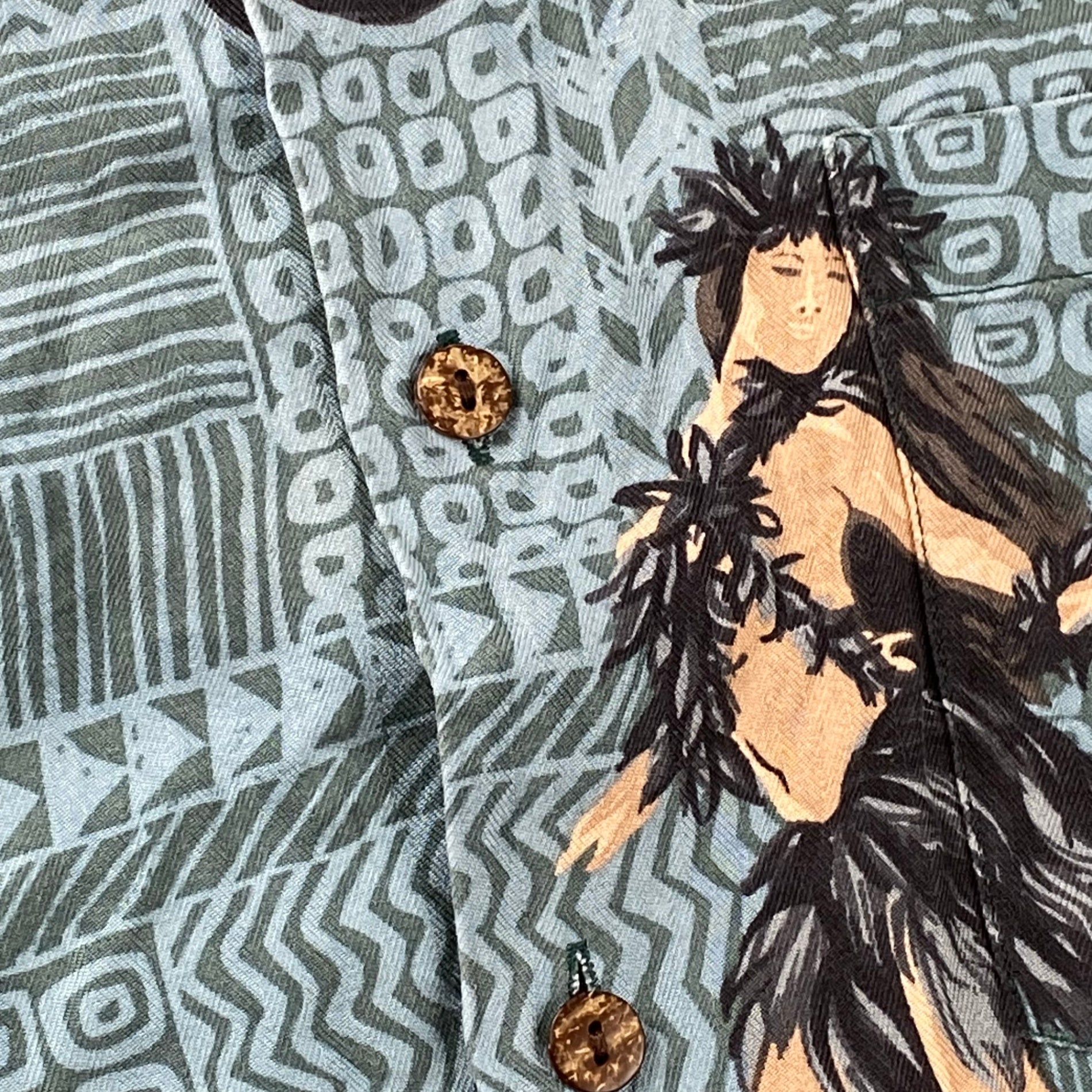 Hilo Hattie / シルク100％ アロハシャツ フラガール モンステラ SIZE：S（L程度）