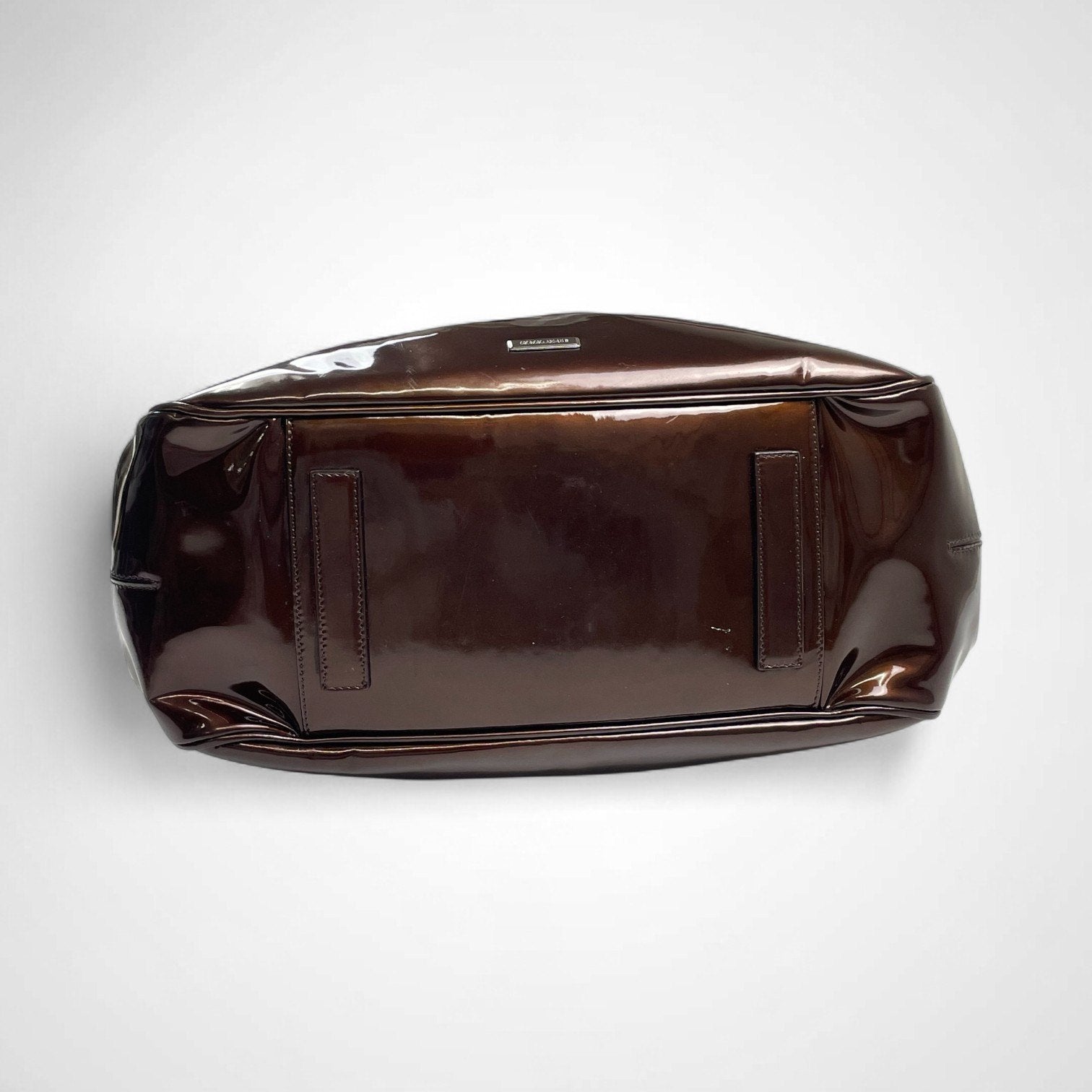 GIORGIO ARMANI ジョルジオ アルマーニ / パテントレザー ギャザードハンドバッグ がま口 YGW559 ブロンズ