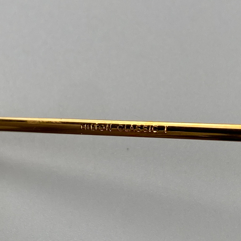 【70年代 デッドストック】 Hilton Classic ヒルトン クラシック / PANTO パント型 アイウェア 伊達メガネ デモレンズ入 K14 ロールドゴールド SIZE:49-20 111