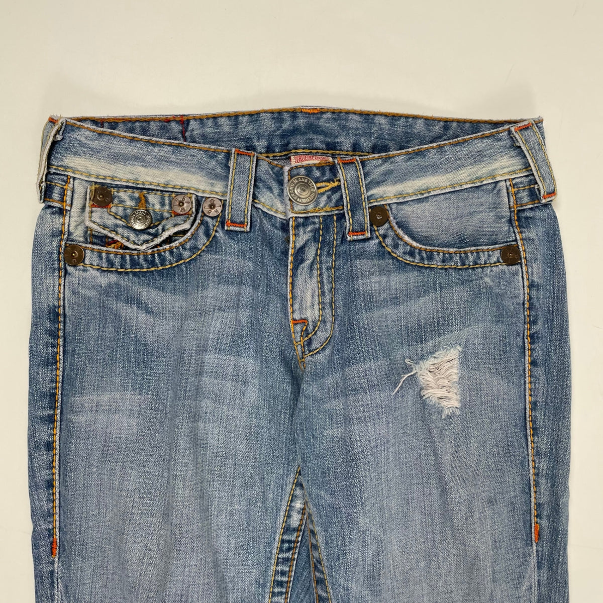 TRUE RELIGION / USA製 JOEY BIG T ダメージ加工フレアデニムパンツ SIZE:28