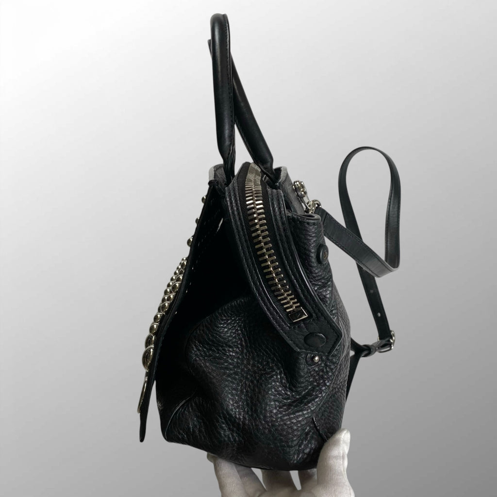 Alexander Wang アレキサンダーワン / フラップ ボールスタッズ レザー2WAY ショルダー バッグ ブラック シルバー