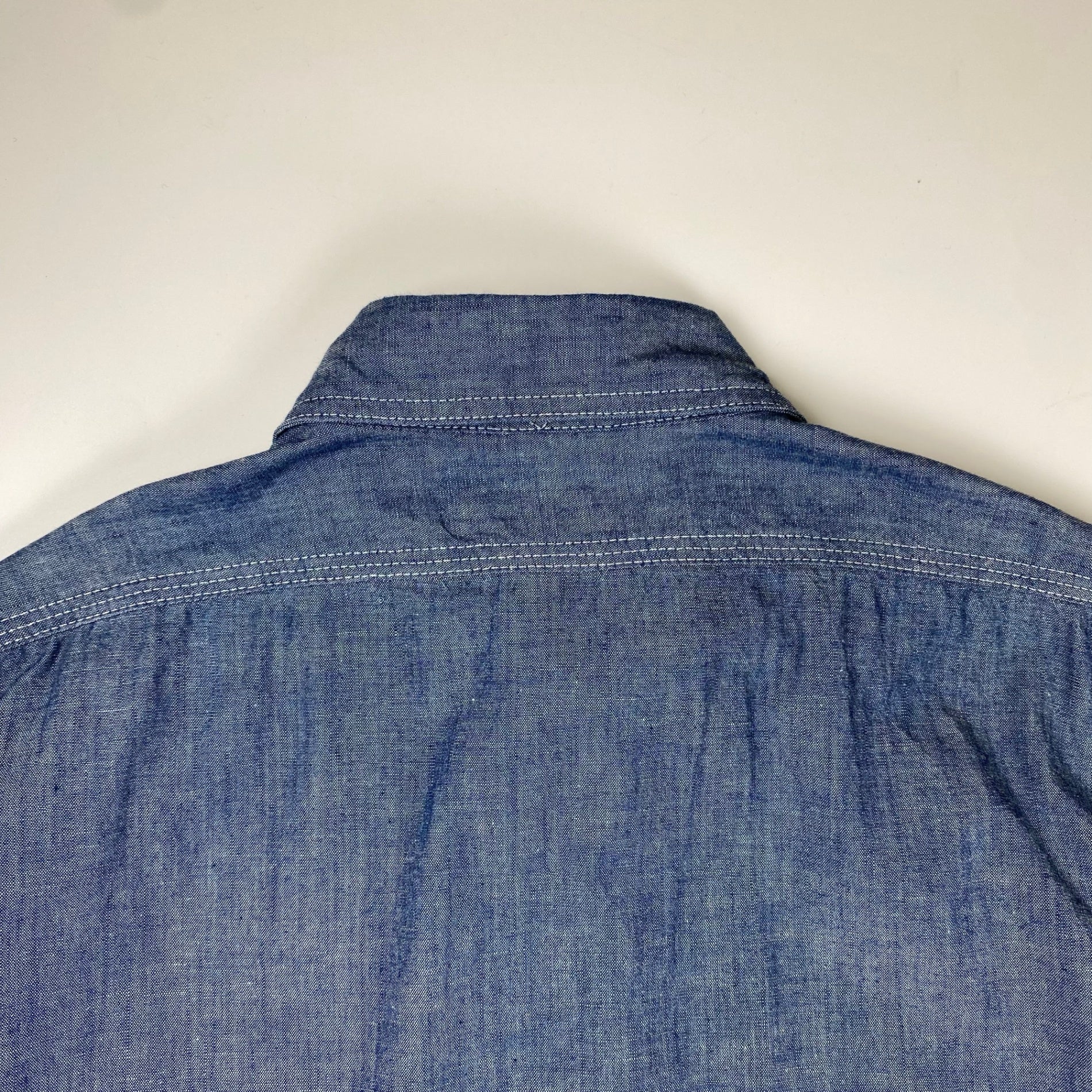 【極美品・タグ付】 KENNETH FIELD ケネスフィールド / CIGAR SHIRT シャンブレー トリプルステッチ チンストラップ マチ付 USA製 SIZE：L