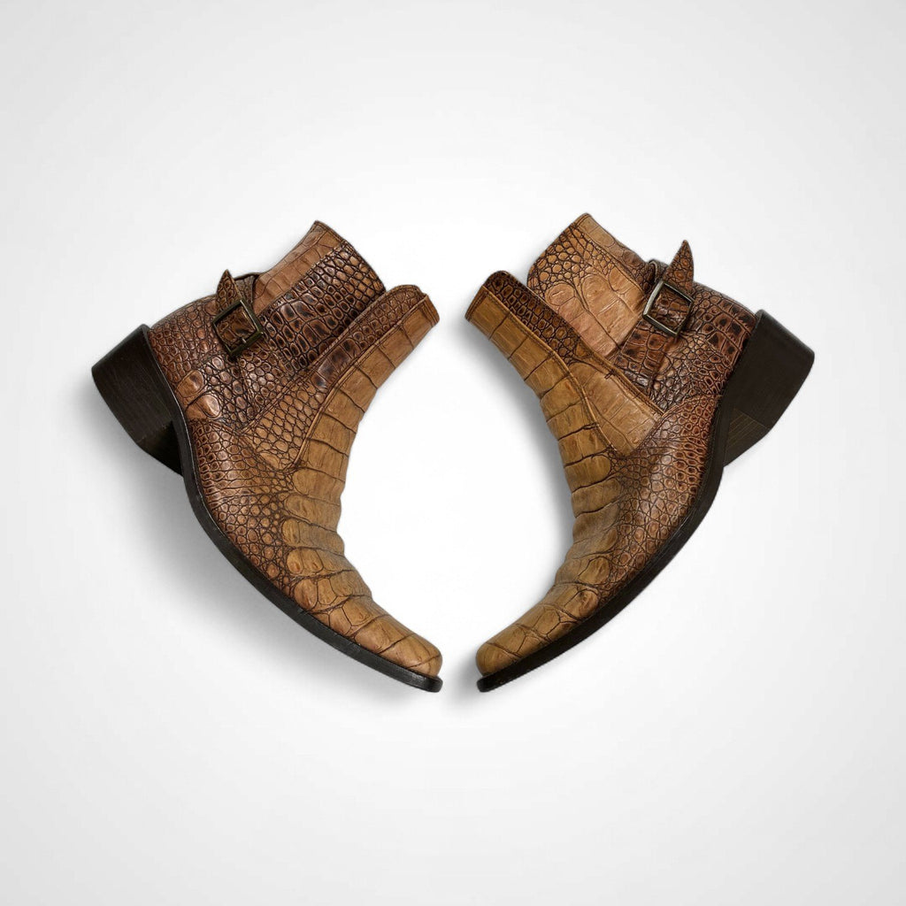 TORNADO MART トルネードマート / クロコ型押し レザーブーツ ブラウン SIZE:S(25-25.5cm程度)