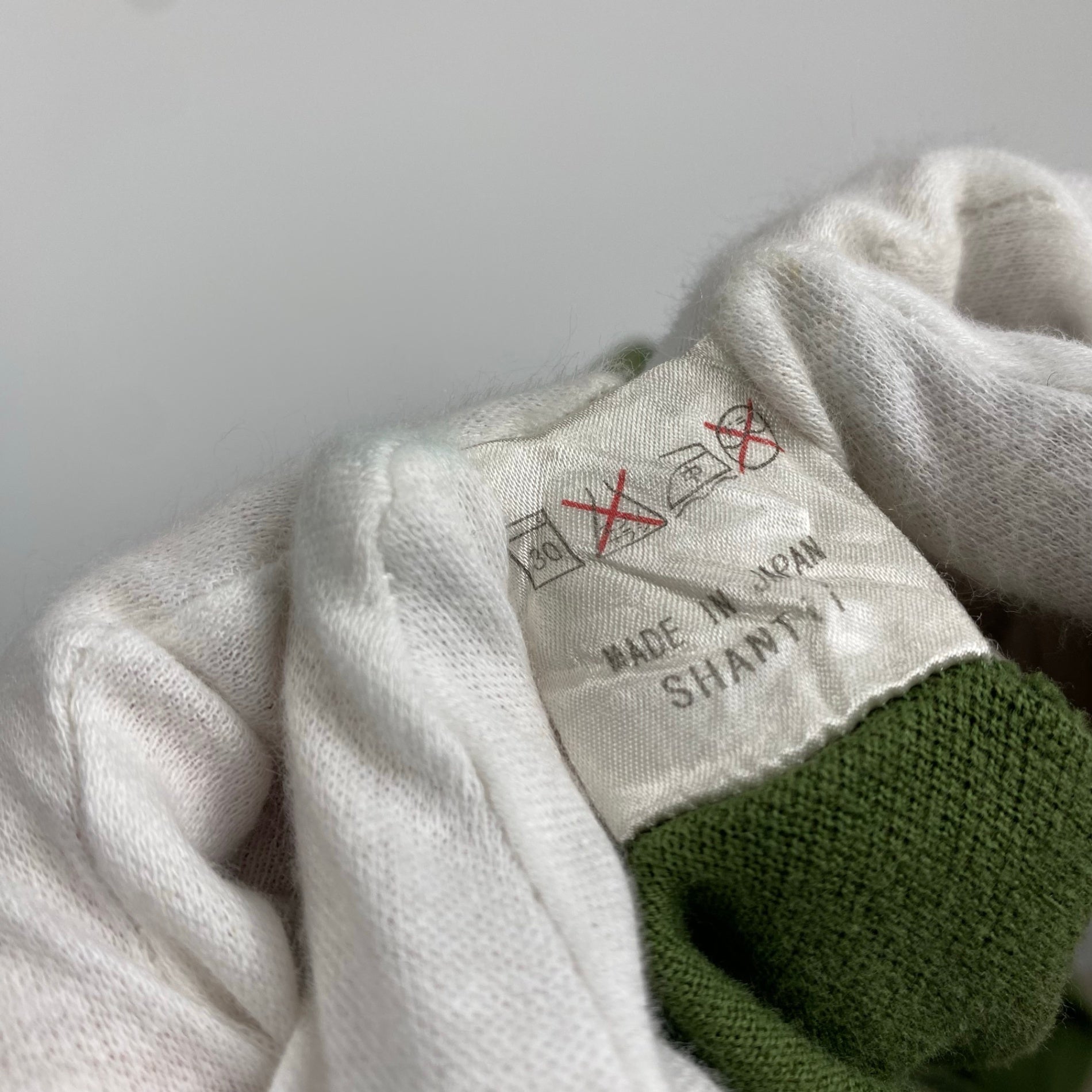 Shantii シャンティ / VINTAGE パイル切替鹿の子TEE オリーブ×ブラック SIZE：L