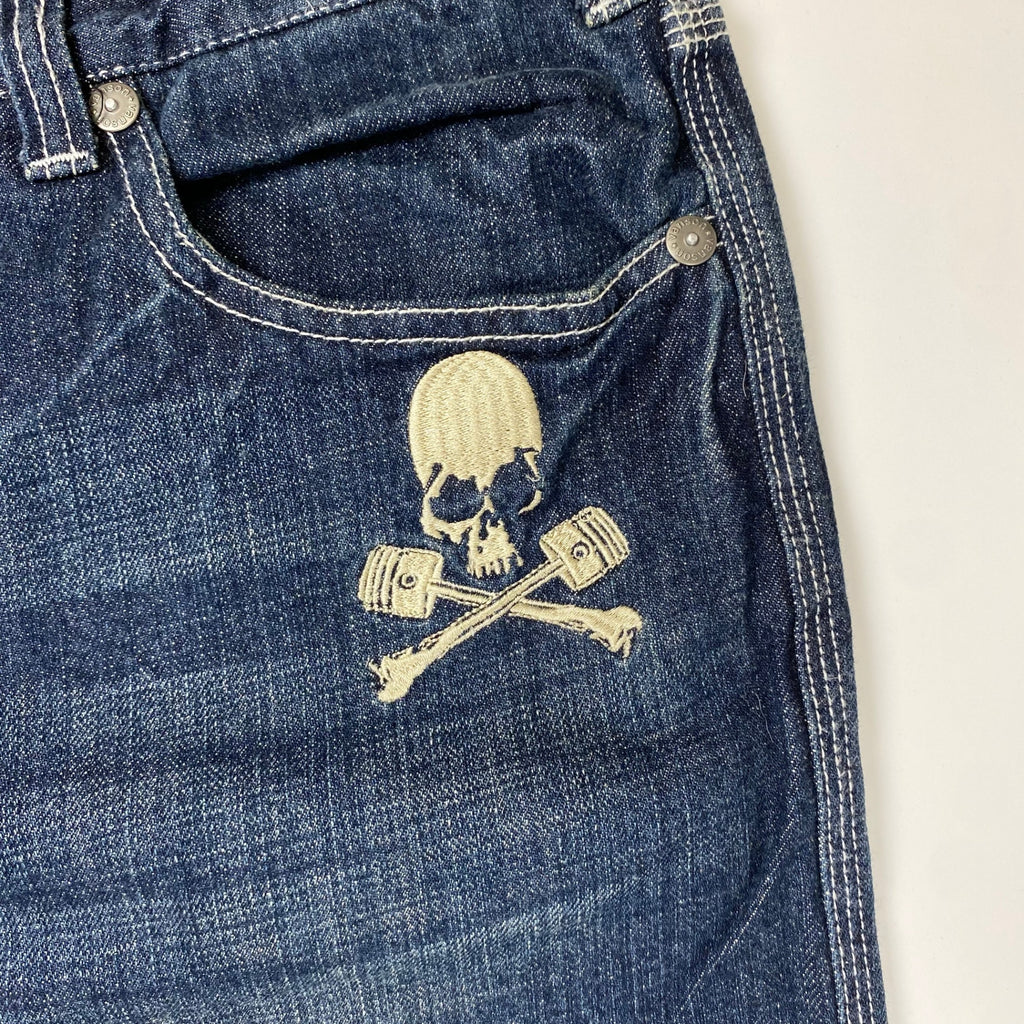vanson × 「クローズ」武装戦線 / スカル刺繍デニムパンツ インディゴ THE FRONT OF ARMAMENT SIZE：W34