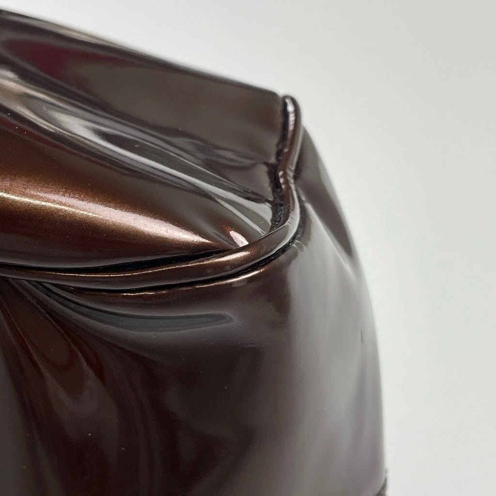 GIORGIO ARMANI ジョルジオ アルマーニ / パテントレザー ギャザードハンドバッグ がま口 YGW559 ブロンズ