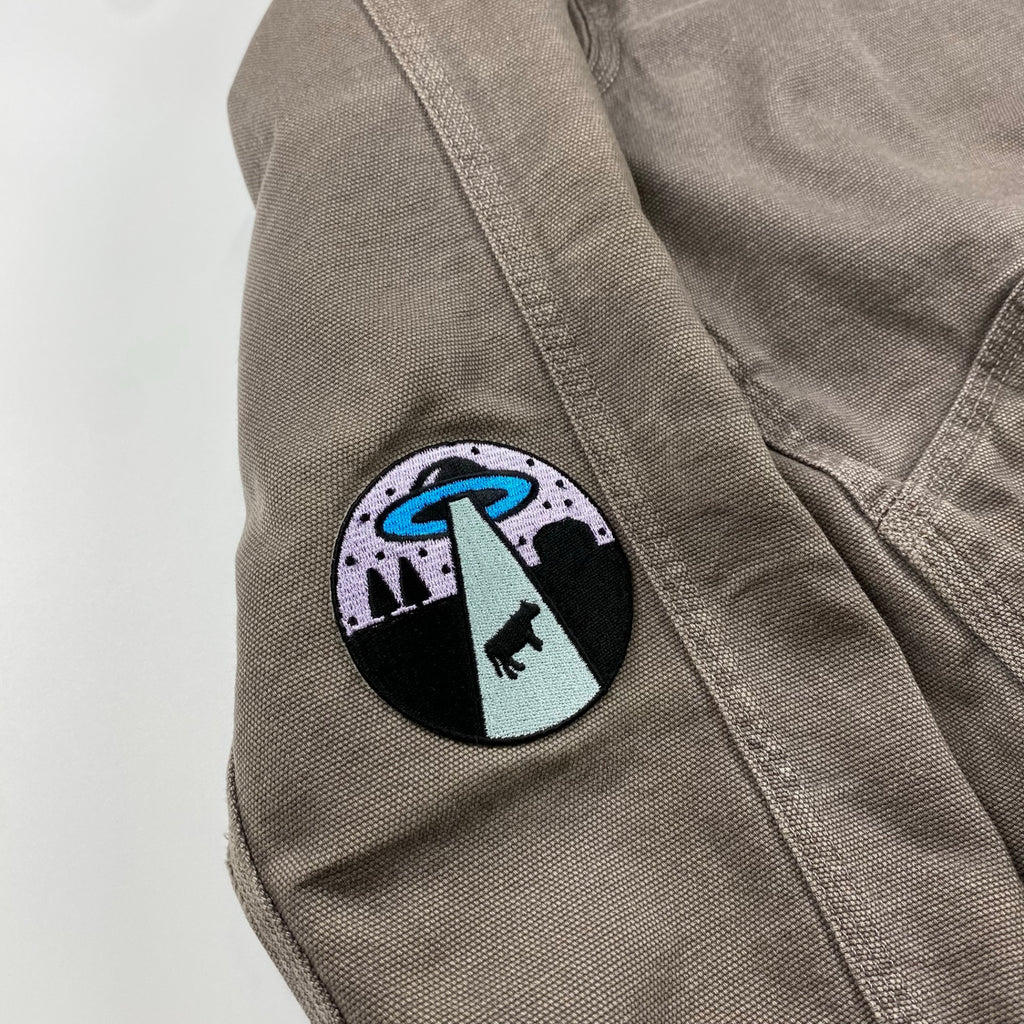 【珍品】 carhartt カーハート / キャトルミューティレーション FULL SWING ダック地 ジャケット チョコレートカラー 「キャトられ」ワッペン SIZE：S