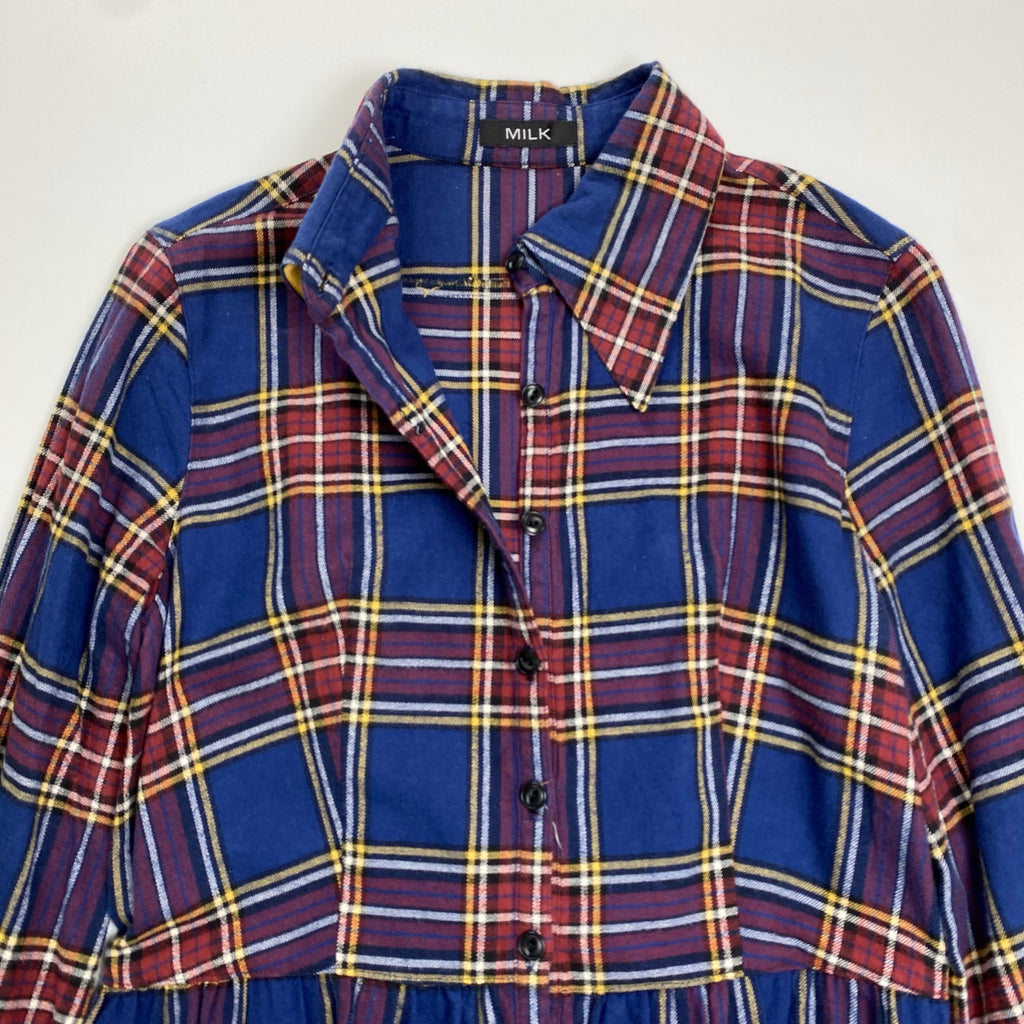 MILK ミルク / チェック 背面編み上げ フランネル シャツワンピース 参考定価：30,000程度 SIZE：FREE