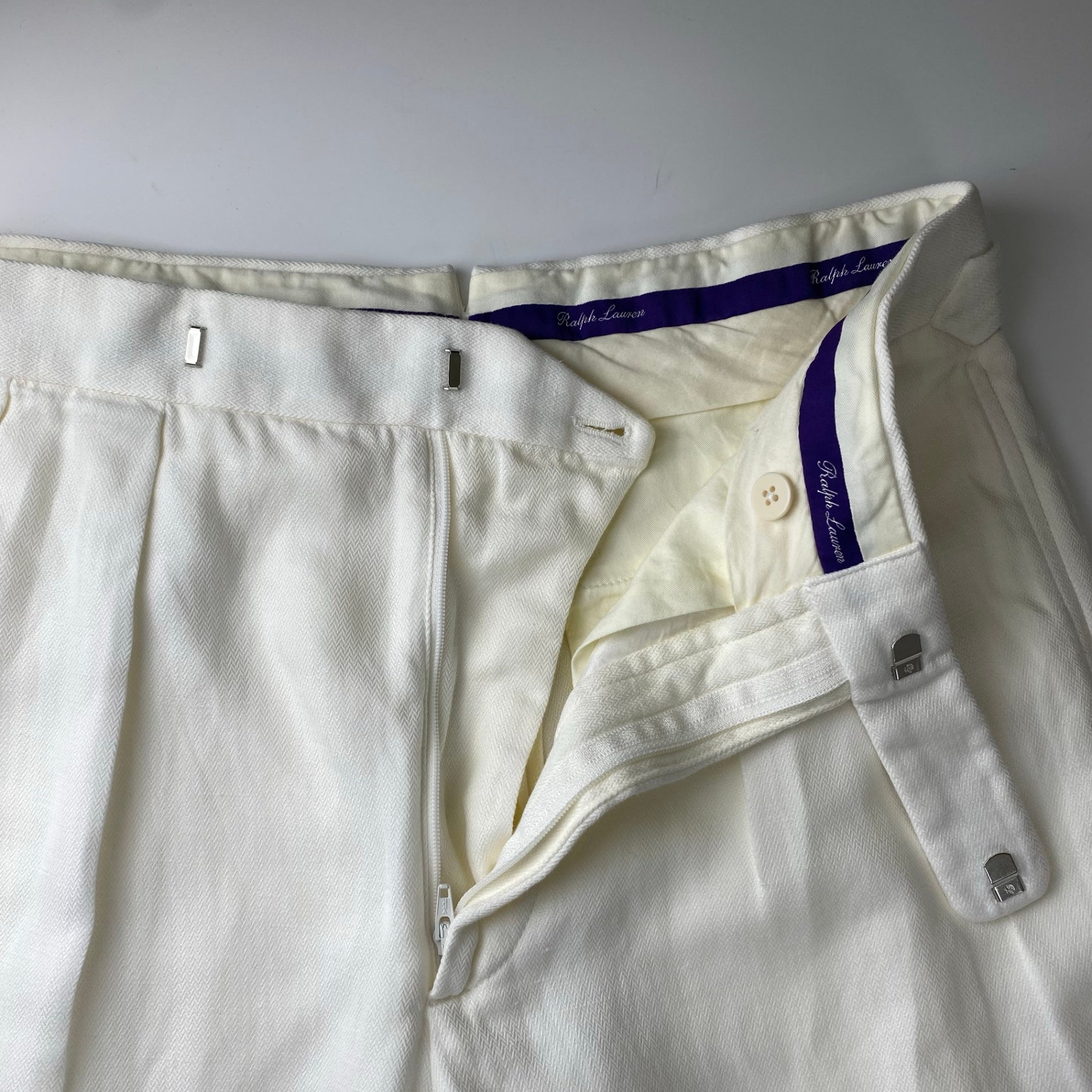 Ralph Lauren Purple Label ラルフローレン パープルレーベル / 2タック ヘリンボーン スラックス MADE IN ITALY コットン×リネン SIZE：W28