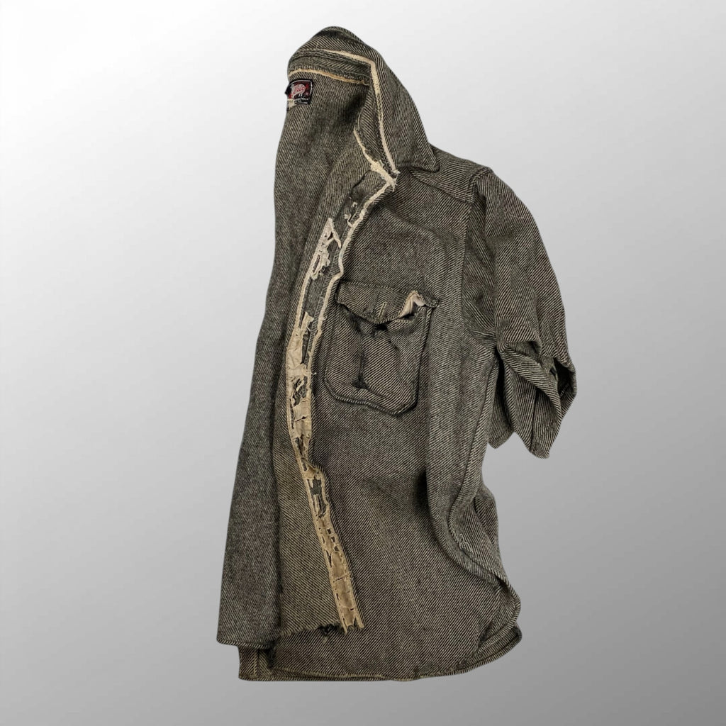 50s初期 VINTAGE Woolrich ヴィンテージ ウールリッチ / 襤褸 ボロ 半袖 ネルシャツ ブラック SIZE:L程度