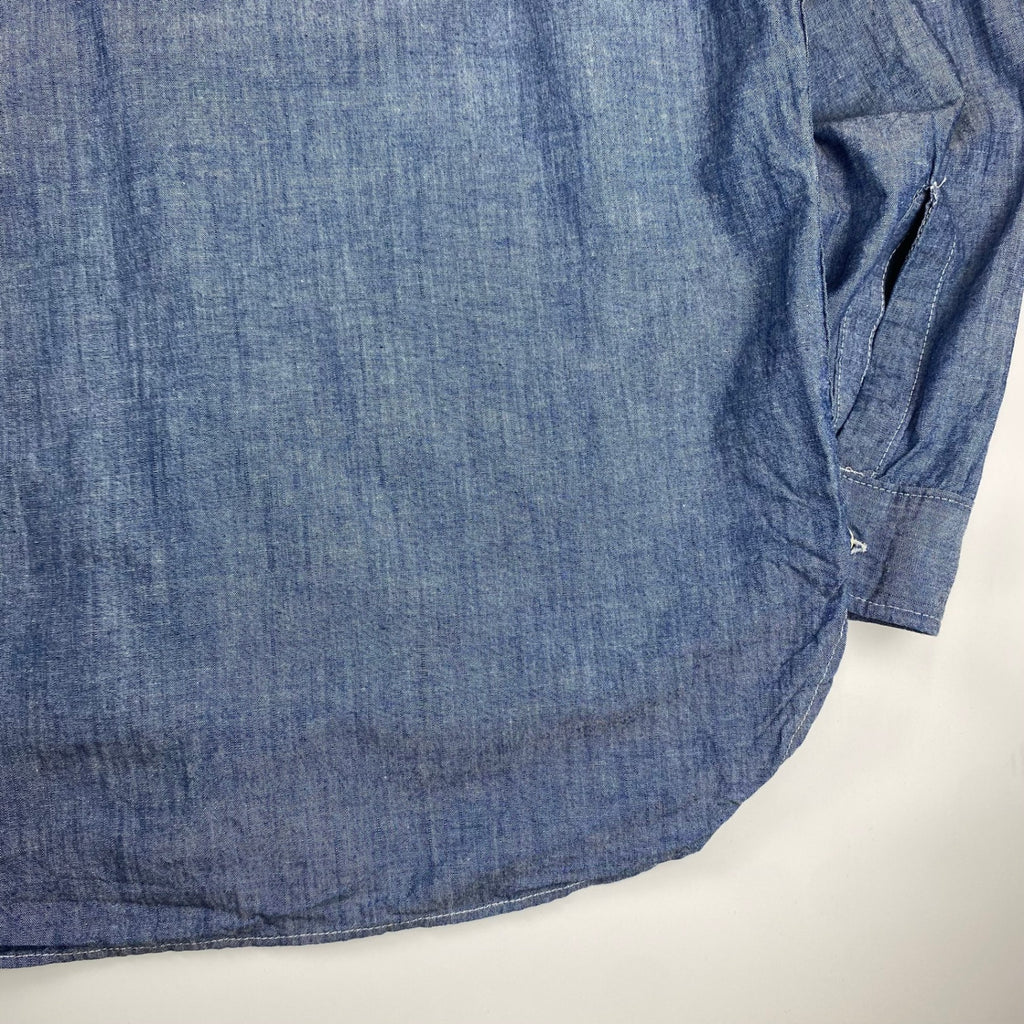 【極美品・タグ付】 KENNETH FIELD ケネスフィールド / CIGAR SHIRT シャンブレー トリプルステッチ チンストラップ マチ付 USA製 SIZE：L