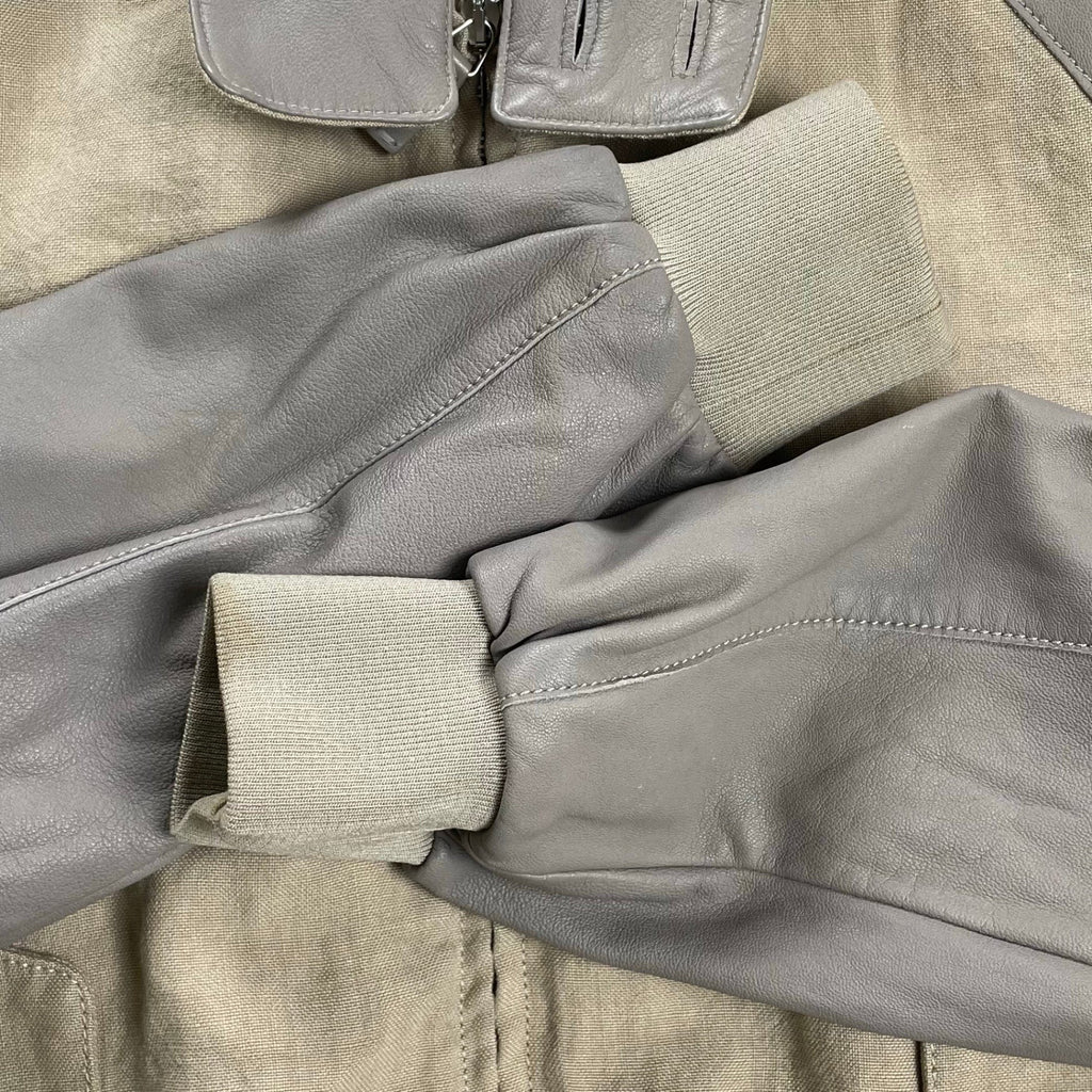 GIORGIO ARMANI ジョルジオ アルマーニ / ラムレザー×リネン 異素材MIX ハリントンジャケット ブルゾン G9タイプ 参考定価：300,000程度 SIZE:46