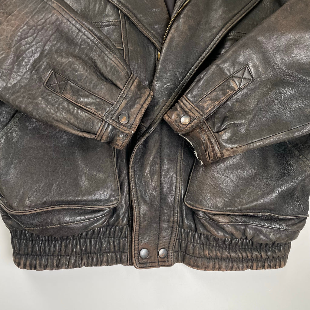 VINTAGE ヴィンテージ / レザーライダースジャケット 短丈 茶芯 SIZE:L