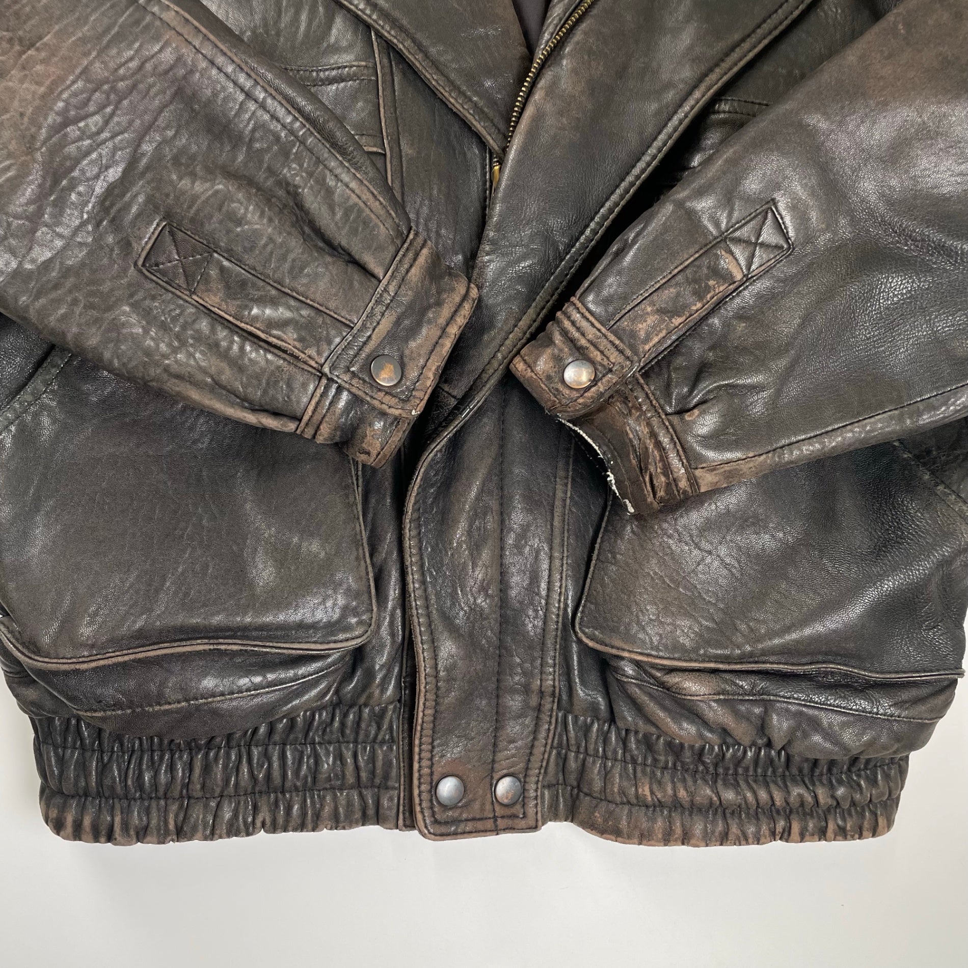 VINTAGE ヴィンテージ / レザーライダースジャケット 短丈 茶芯 SIZE:L
