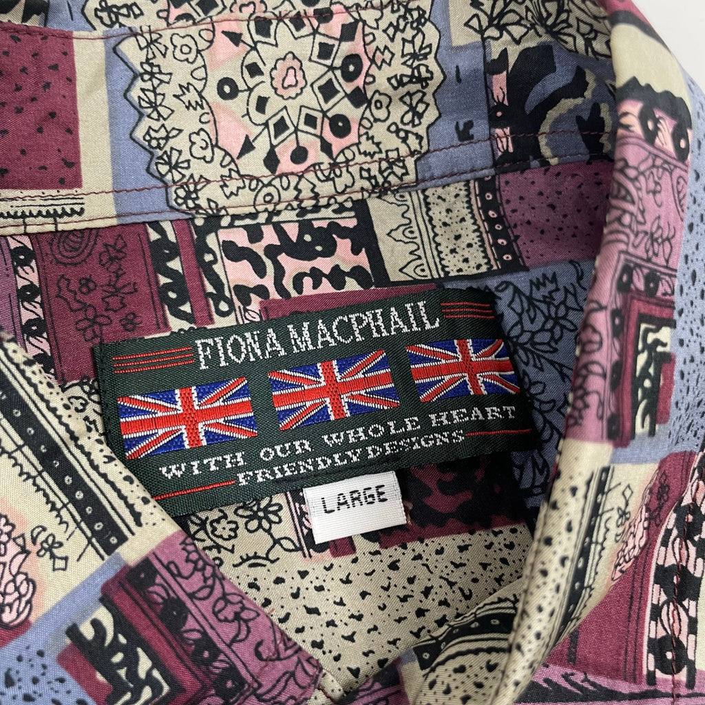 FIONA MACPHAIL / UKパッチワーク柄シルクシャツ モッズ 参考定価：18,000程度 SIZE:L