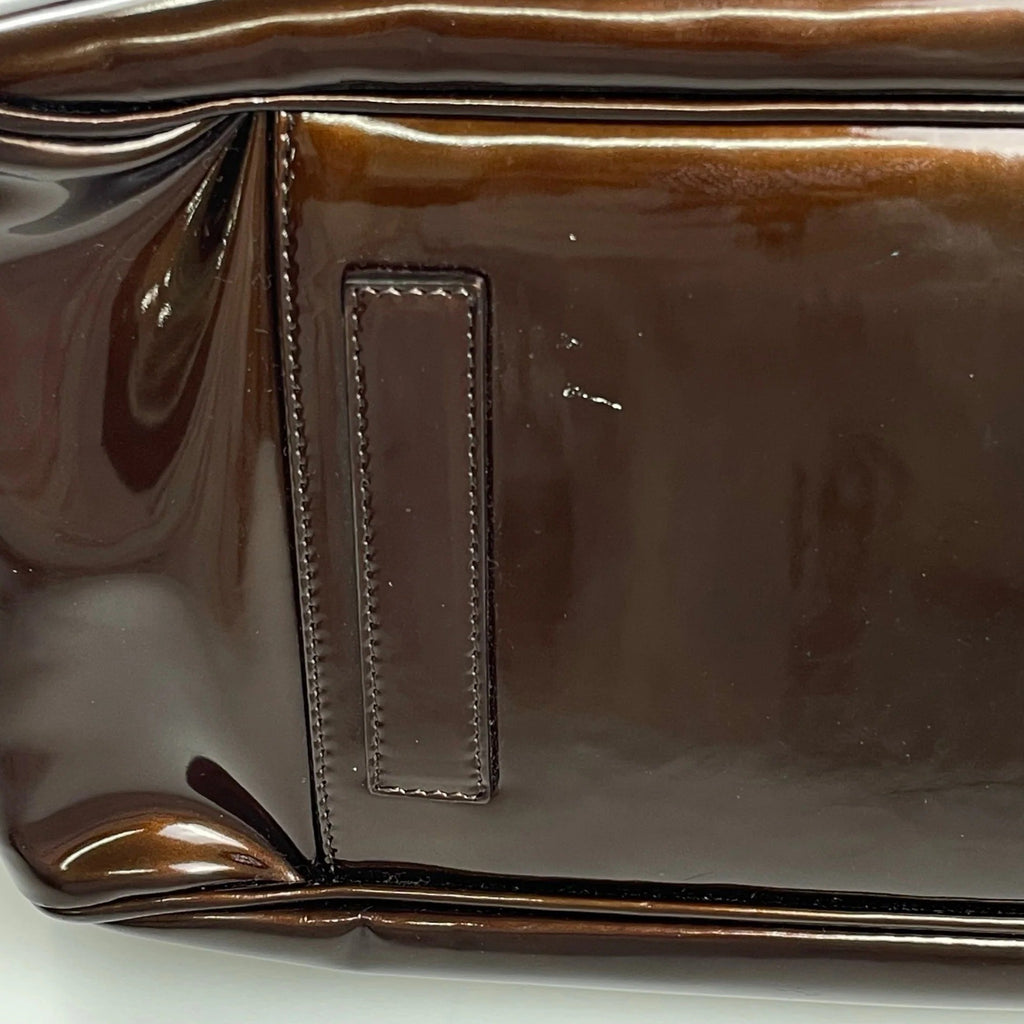 GIORGIO ARMANI ジョルジオ アルマーニ / パテントレザー ギャザードハンドバッグ がま口 YGW559 ブロンズ