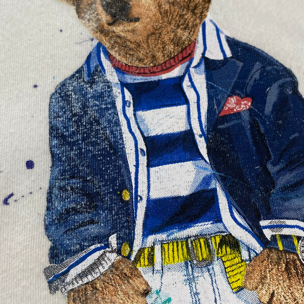 POLO RALPH LAUREN ポロ ラルフローレン / ポロベア ペンキ加工  Tシャツ 筆記体ロゴ レアデザイン SIZE:S