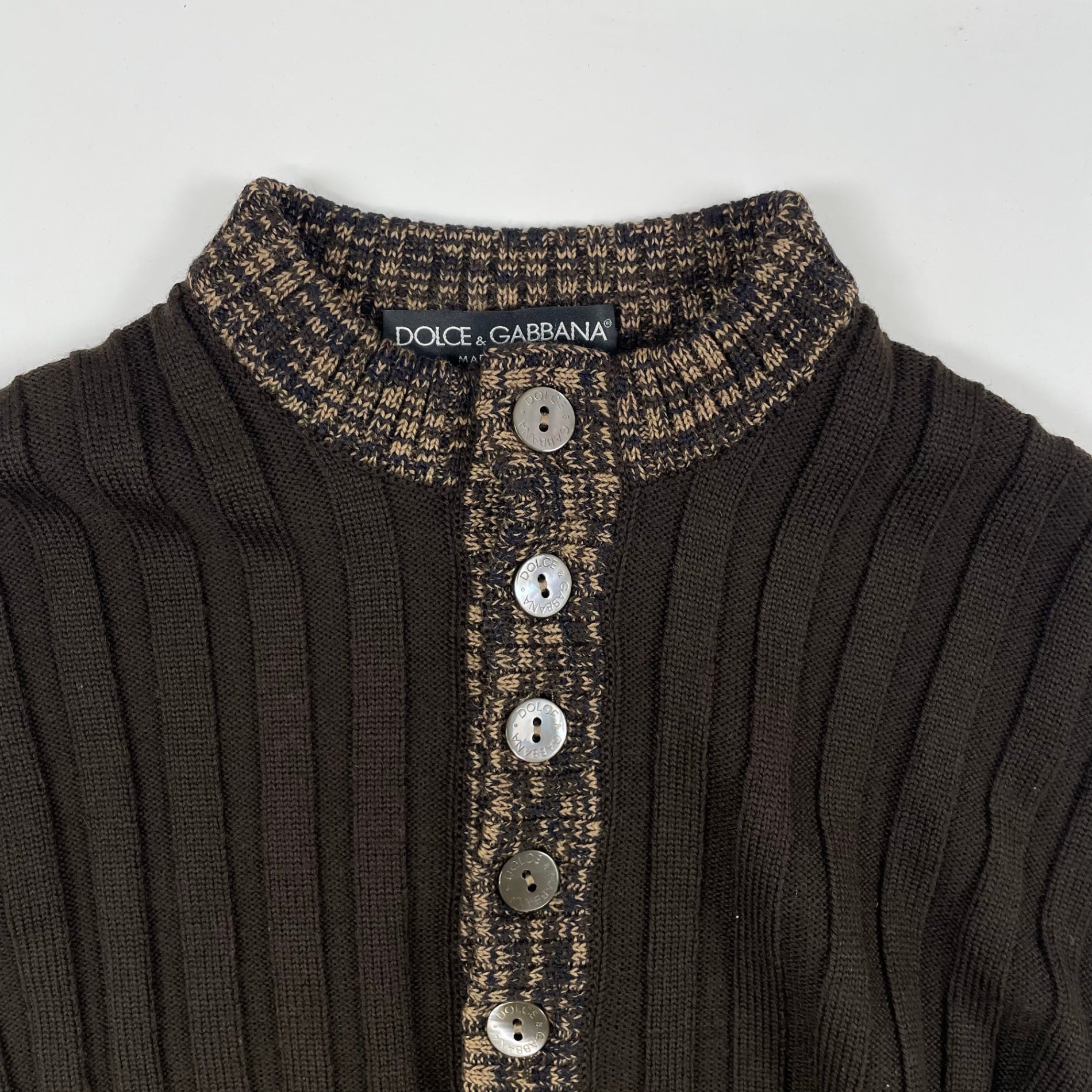 DOLCE&GABBANA / ヴァージンウール ヘンリーネックリブニット  SIZE:50