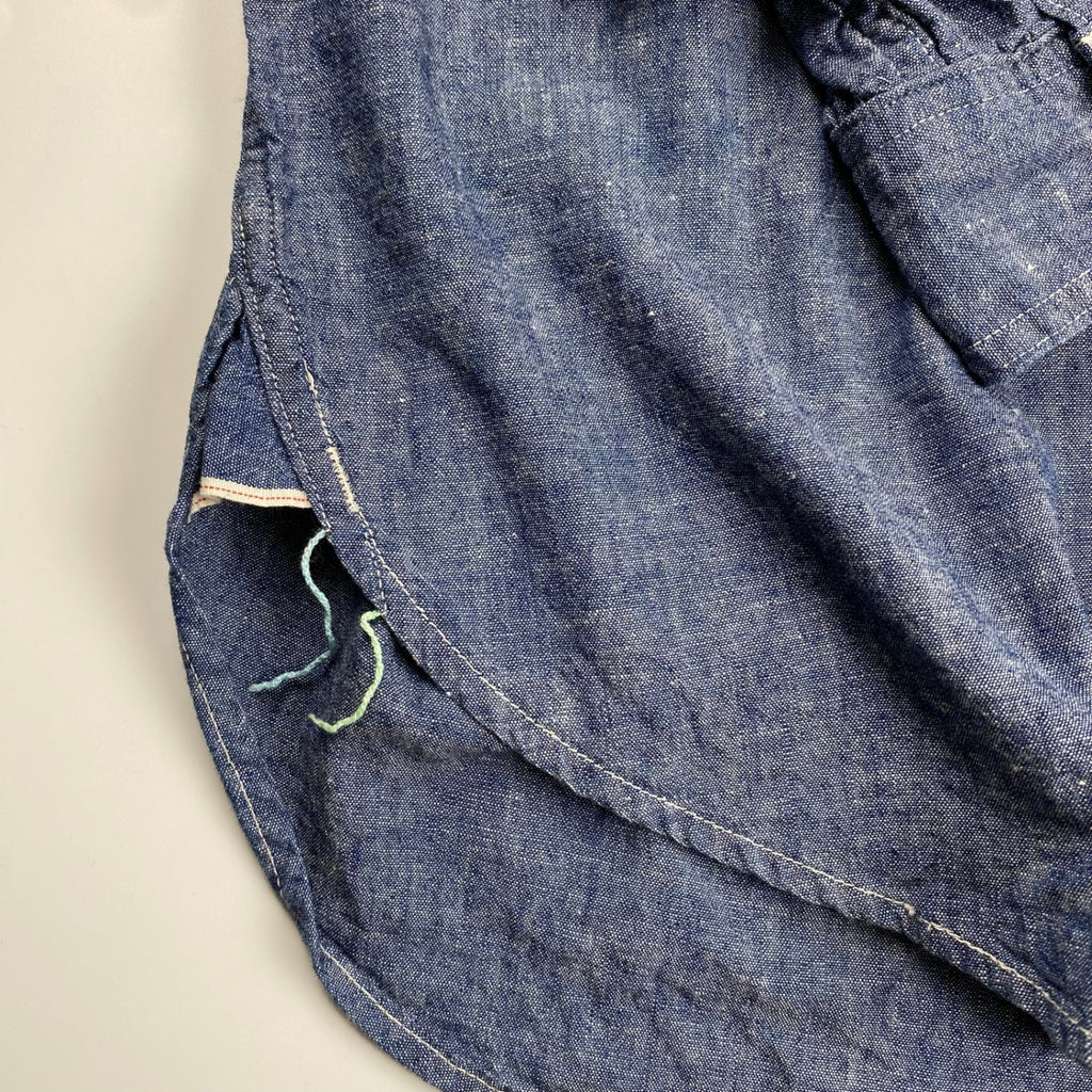 【極美品・タグ付】 POST OʼALLS ポストオーバーオールズ / POST NO.1 SHIRT classic chambray  チンストラップ ギャザー 参考定価：29,000+tax