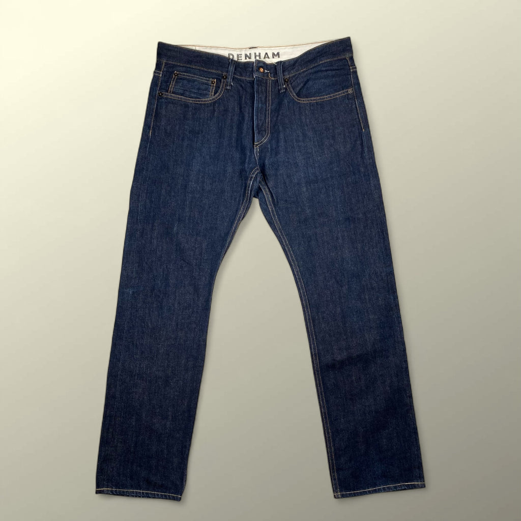 DENHAM デンハム / DRILL VJS regular fit denim pant デニムパンツ セルビッジ レザーパッチ ハサミスレキ 濃紺  SIZE:W34