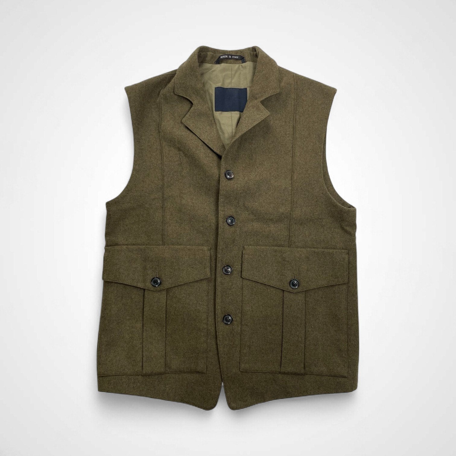 UMIT BENAN ウミットベナン / 強縮ウールサファリベスト カーキ イタリア製 参考定価：50,000程度 SIZE：46