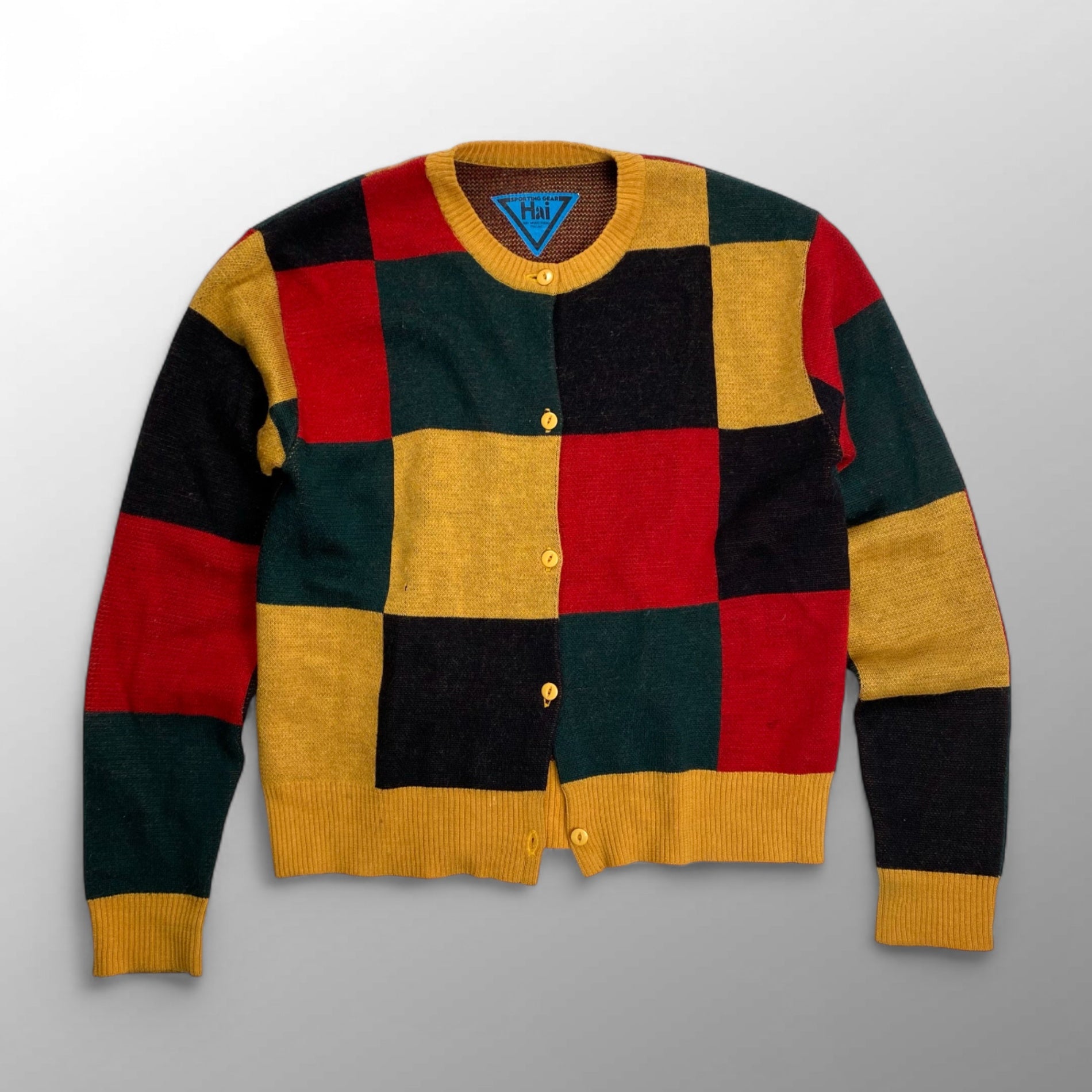 HAI sporting gear ハイ スポーティングギア / VINTAGE ブロックチェック クルーネックニットカーディガン SIZE:S程度