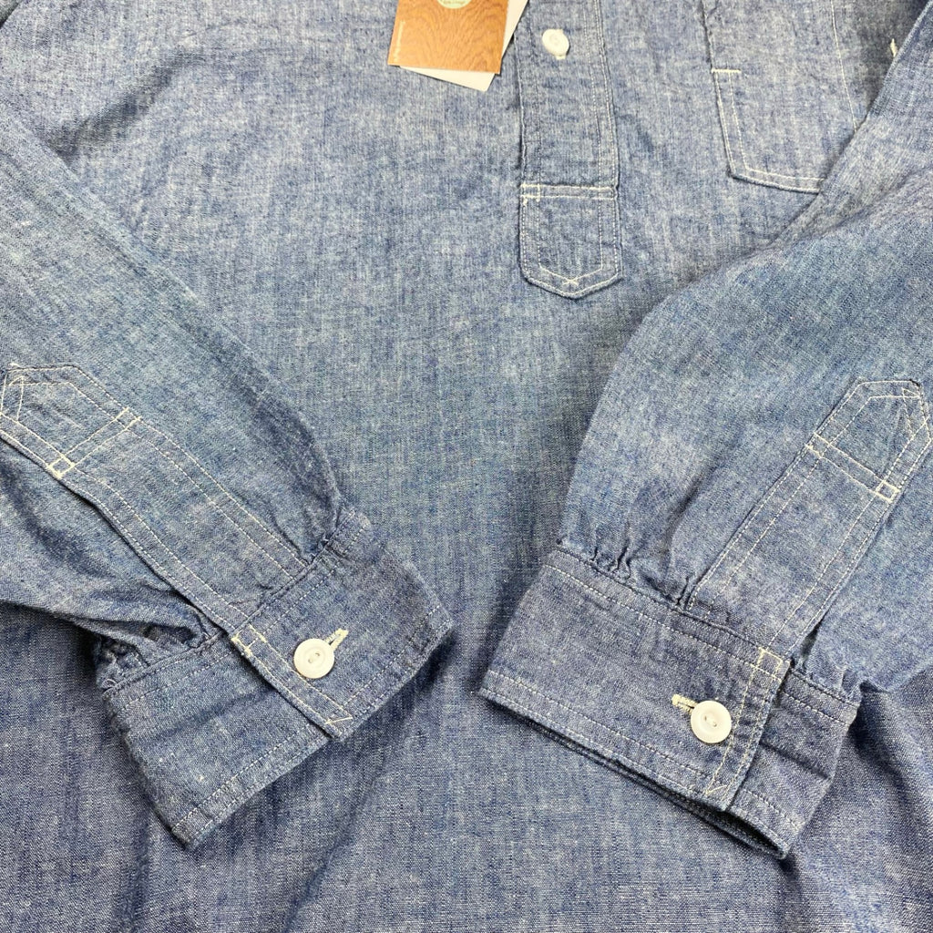 【極美品・タグ付】 POST OʼALLS ポストオーバーオールズ / POST NO.1 SHIRT classic chambray  チンストラップ ギャザー 参考定価：29,000+tax