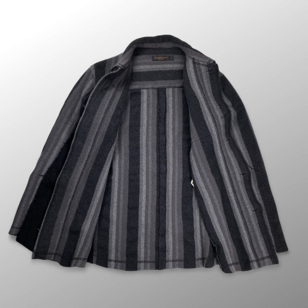 03AW Undercoverism アンダーカバイズム / アーカイブ paper doll期 再構築ブランケットシャツ グレー×ブラック SIZE：L