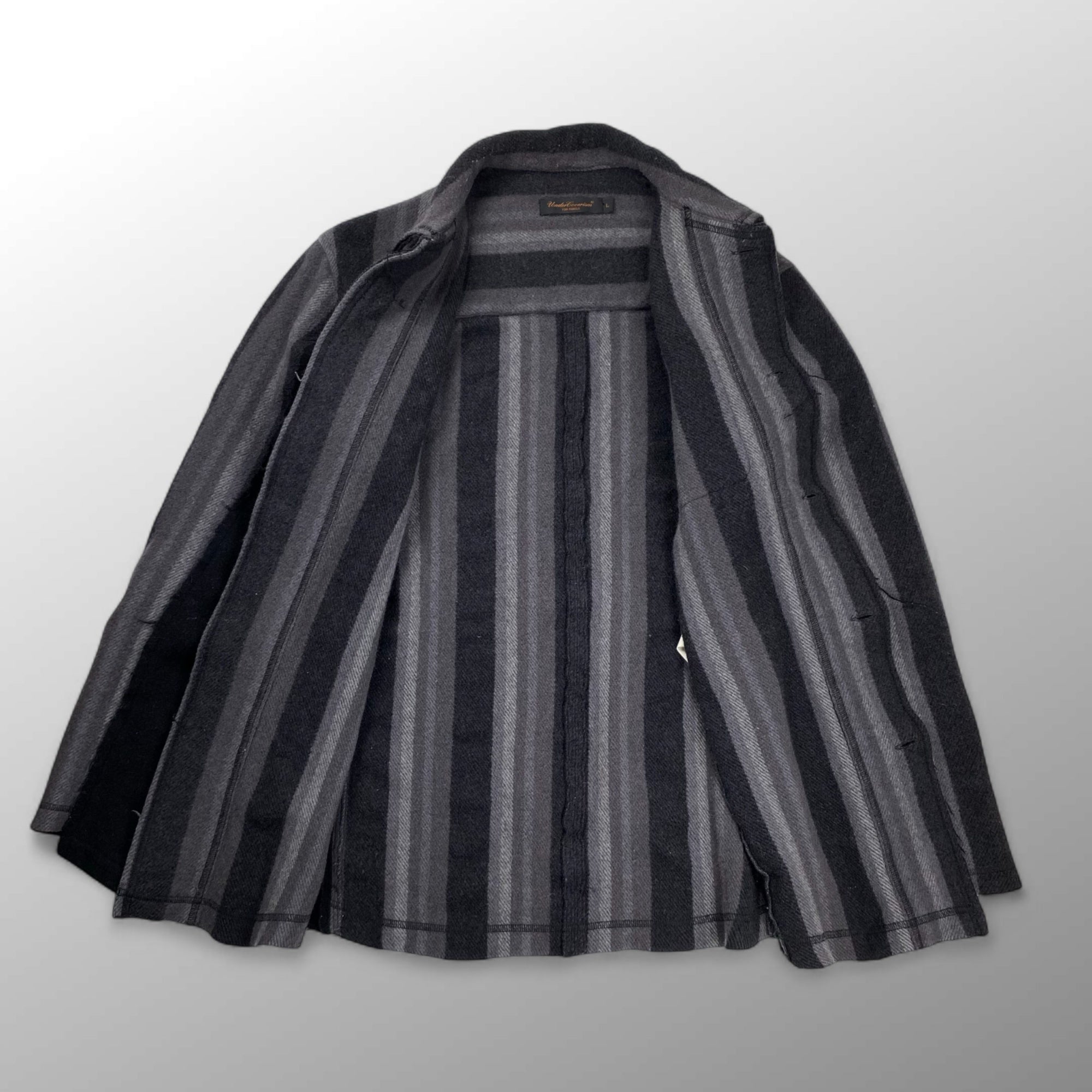 03AW Undercoverism アンダーカバイズム / アーカイブ paper doll期 再構築ブランケットシャツ グレー×ブラック SIZE：L