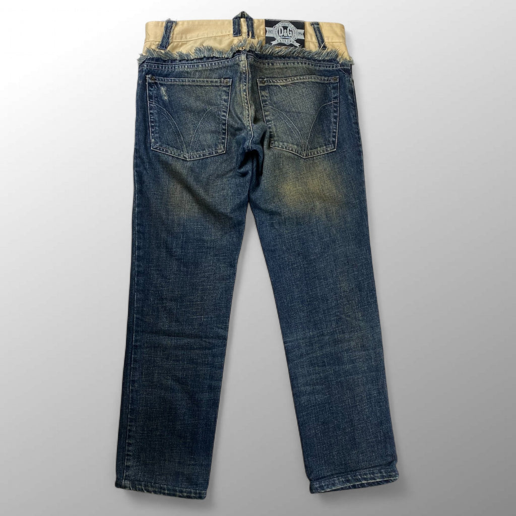 【00sスペシャル】 D&G  DOLCE&GABBANA / ギミック ダブルウエスト デニムパンツ ベルト グランジ Y2K SIZE:W84cm