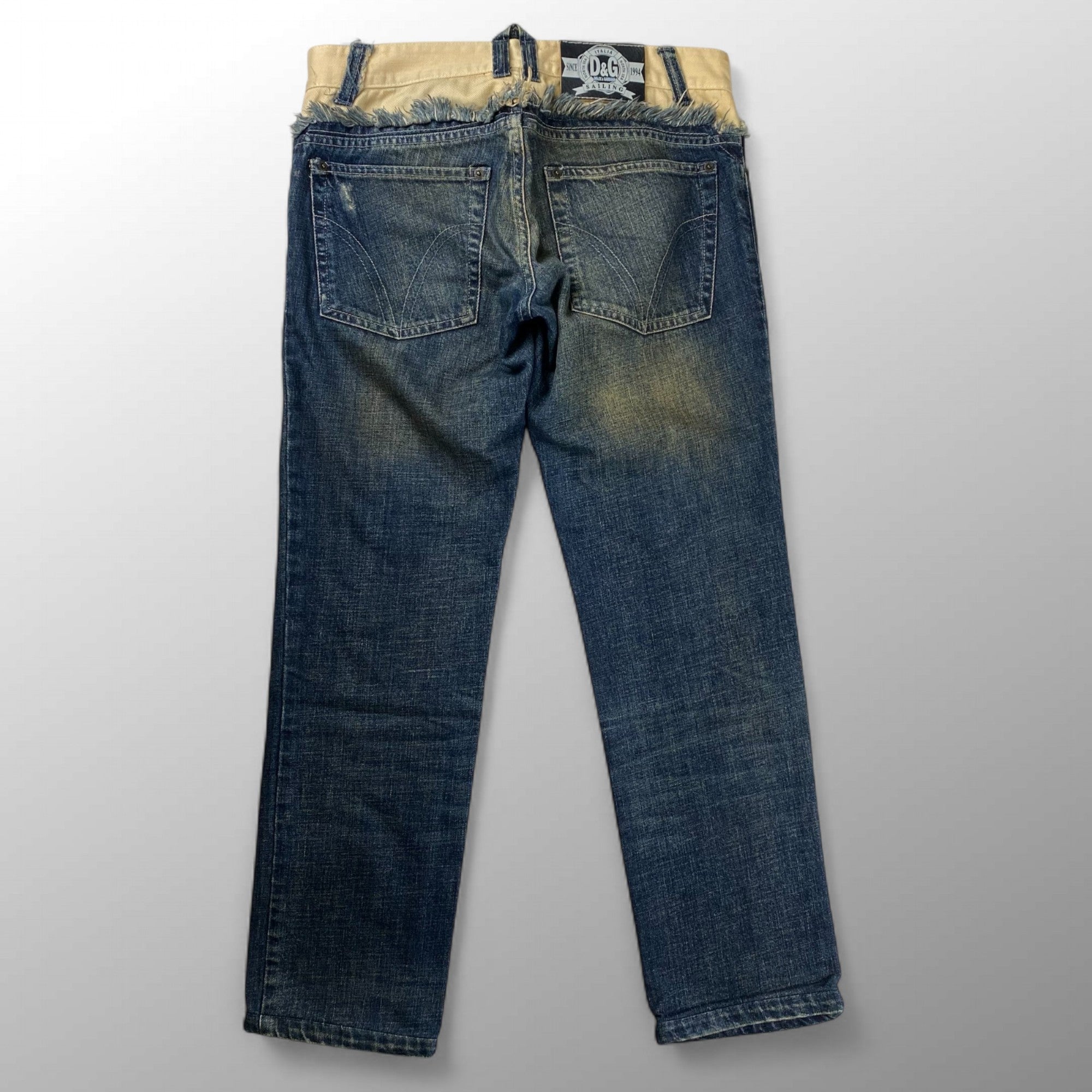 【00sスペシャル】 D&G  DOLCE&GABBANA / ギミック ダブルウエスト デニムパンツ ベルト グランジ Y2K SIZE:W84cm