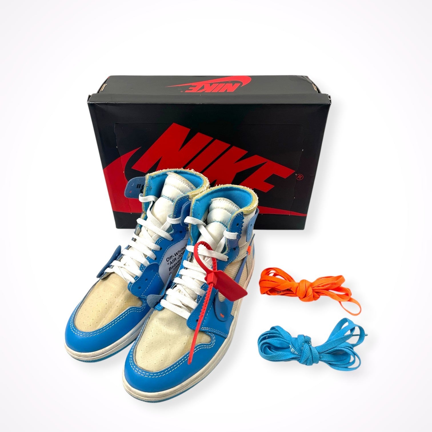 NIKE × OFF WHITE / Air Jordan 1 High UNC "White/Dark Powder Blue" 箱付 SIZE：28.5cm