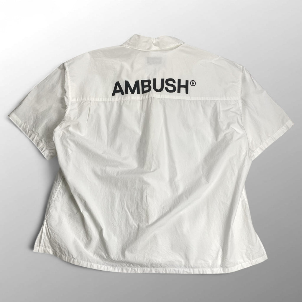 AMBUSH アンブッシュ / Back Logo Over Shirt ロゴ 半袖 シャツ ホワイト×ブラック SIZE：48(L程度)