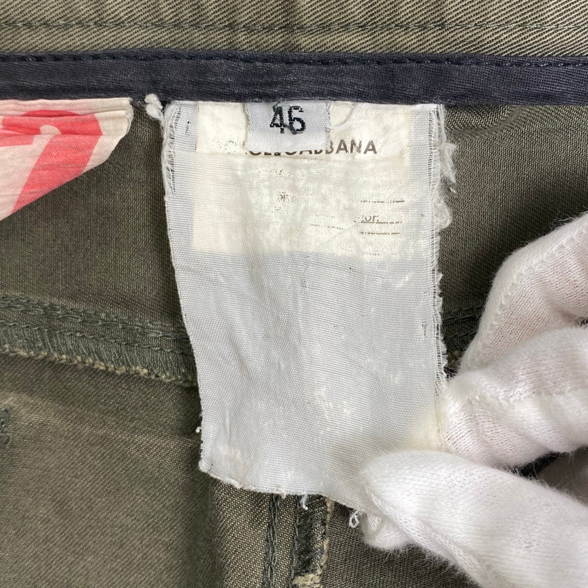 90s DOLCE＆GABBANA ドルチェアンドガッバーナ / テープデザイン パンツ カーキ×ブラック SIZE:46・12SLIM(M程度)