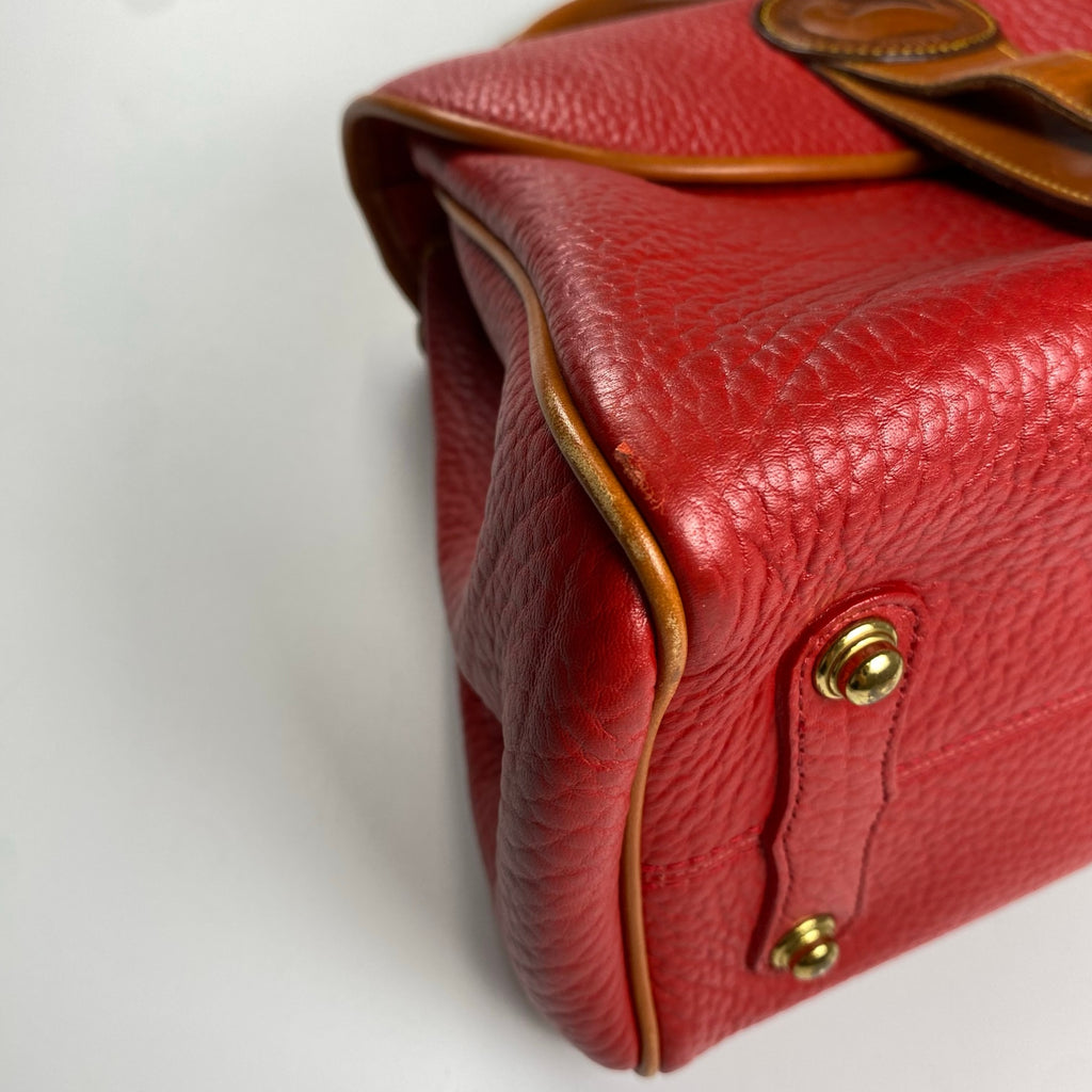 DOONEY＆BOURKE ドゥーニーアンドバーク / ワンハンドル ハンドバッグ シボ革 レザー レッド×ブラウン ユニセックス