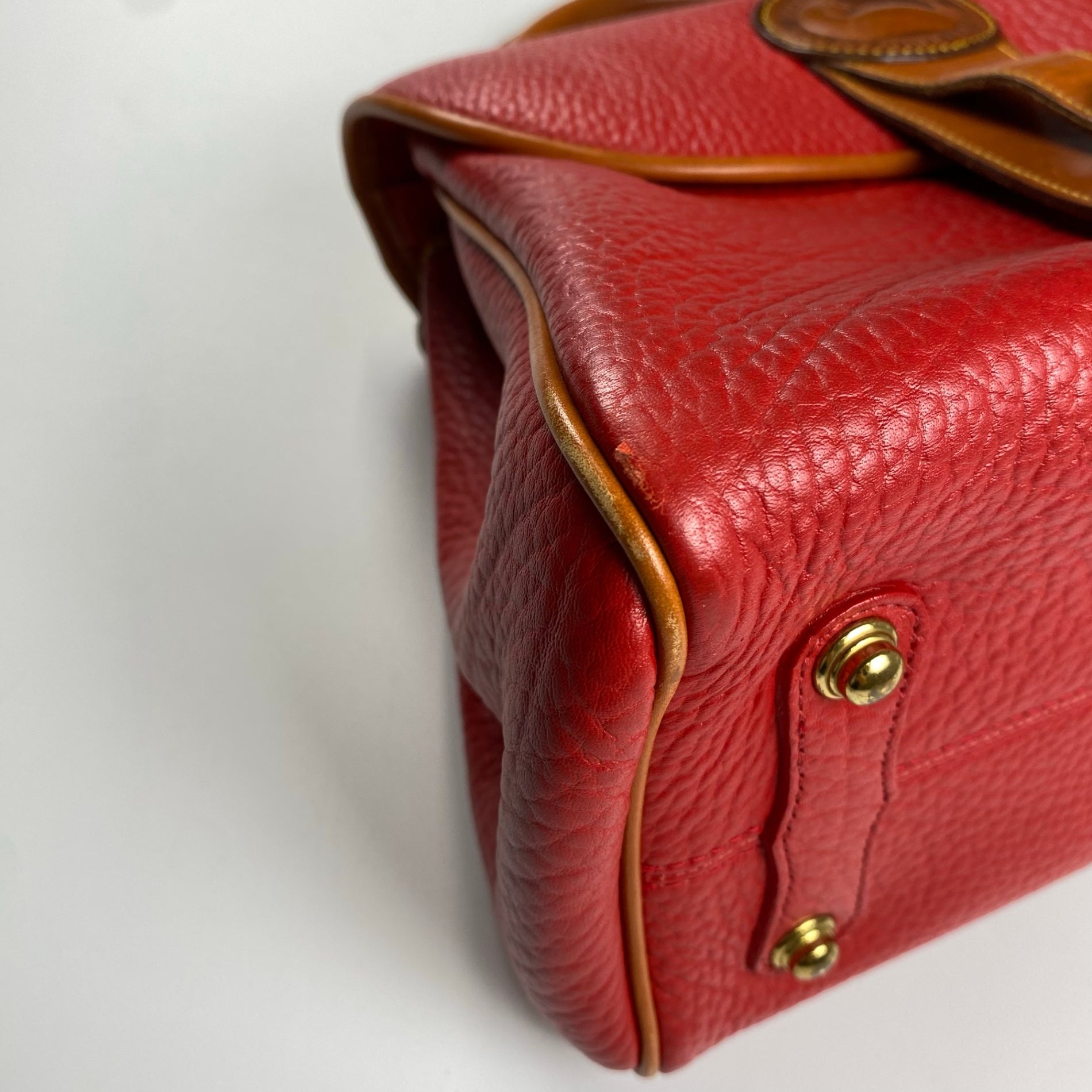 DOONEY＆BOURKE ドゥーニーアンドバーク / ワンハンドル ハンドバッグ シボ革 レザー レッド×ブラウン ユニセックス