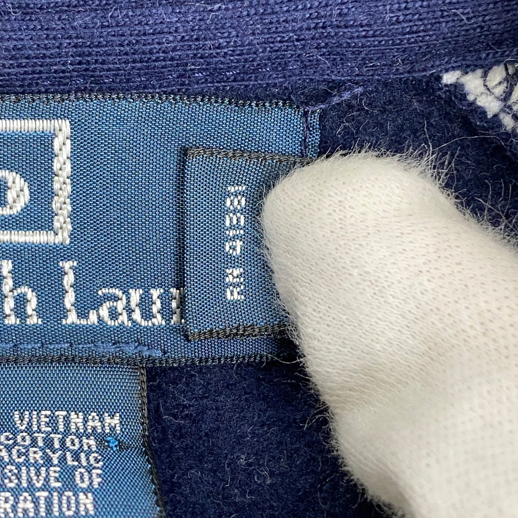 Polo by Ralph Lauren ポロ バイ ラルフローレン / 90s ジップアップスタジャン スウェットジャケット ネイビー×ホワイト CONMARジップ SIZE:S