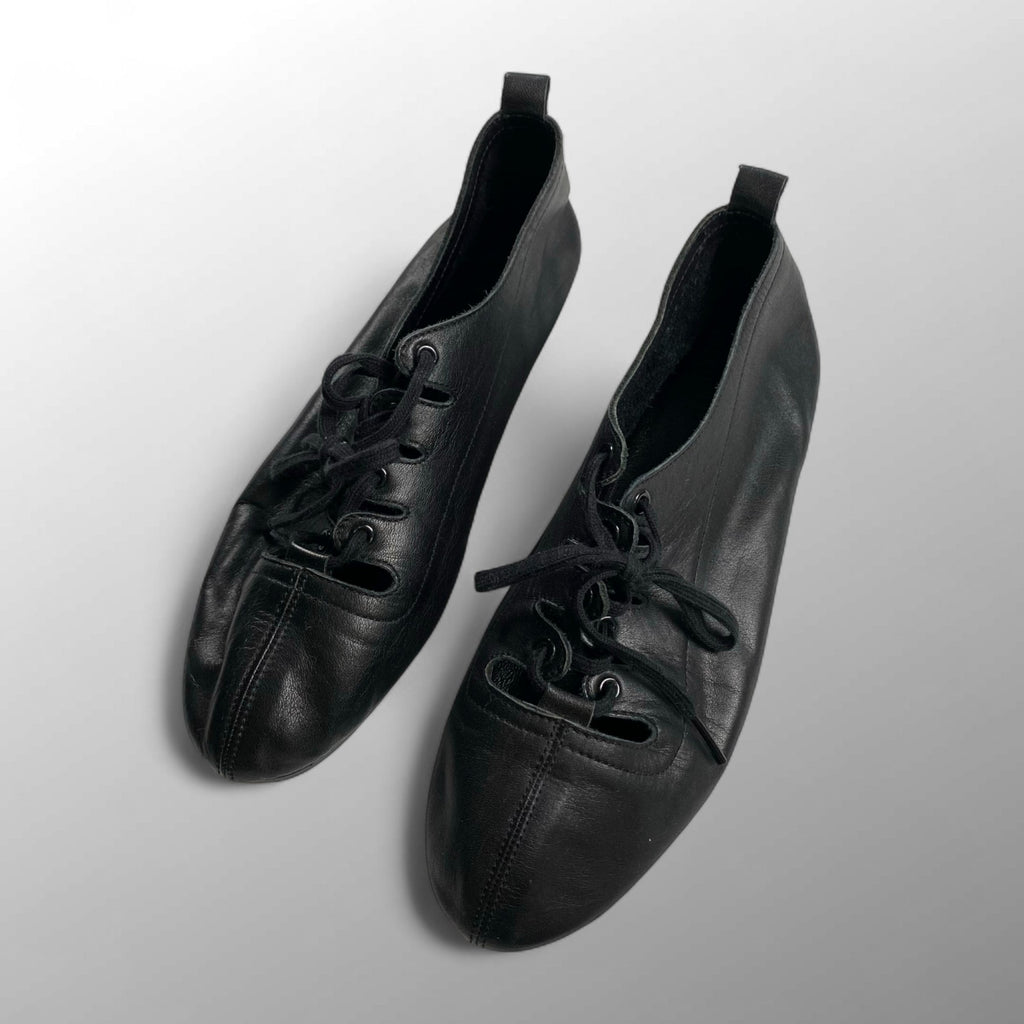 VINTAGE 8-90s yohji yamamoto ヨウジヤマモト / Gillies shoes ギリーシューズ レザー ブラック 丸文字 SIZE:M(23cm程度)