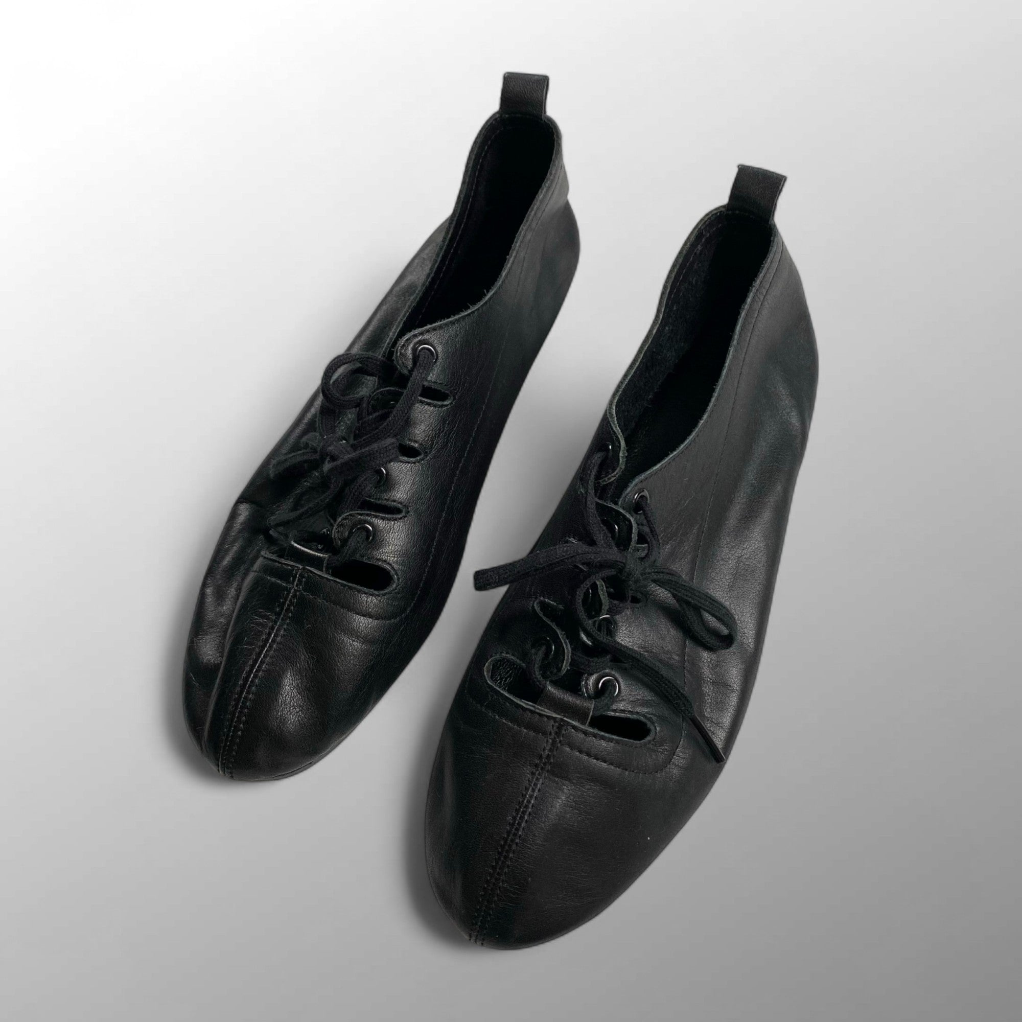 VINTAGE 8-90s yohji yamamoto ヨウジヤマモト / Gillies shoes ギリーシューズ レザー ブラック 丸文字 SIZE:M(23cm程度)