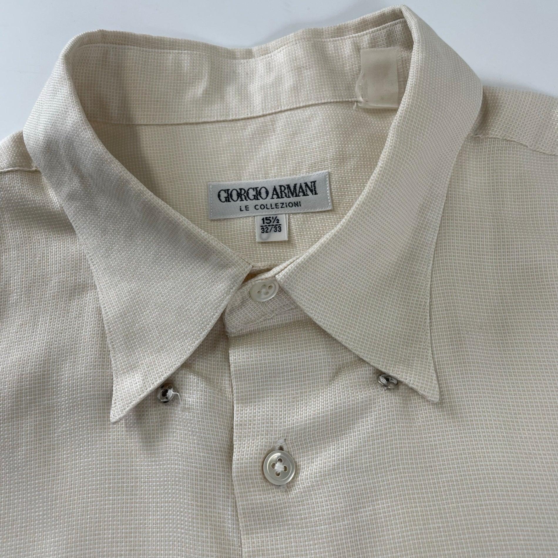 GIORGIO ARMANI LE COLLEZIONI ジョルジオアルマーニ / 80s ヴィンテージシャツ ホワイト×ベージュ SIZE：15 1/2