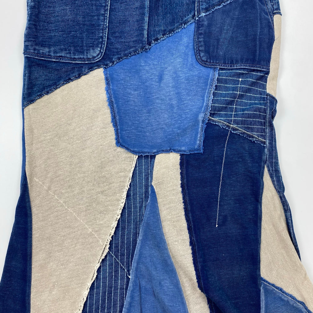 KAPITAL キャピタル / パッチワーク インディゴ タイト ロングスカート コットン リネン SIZE:XS